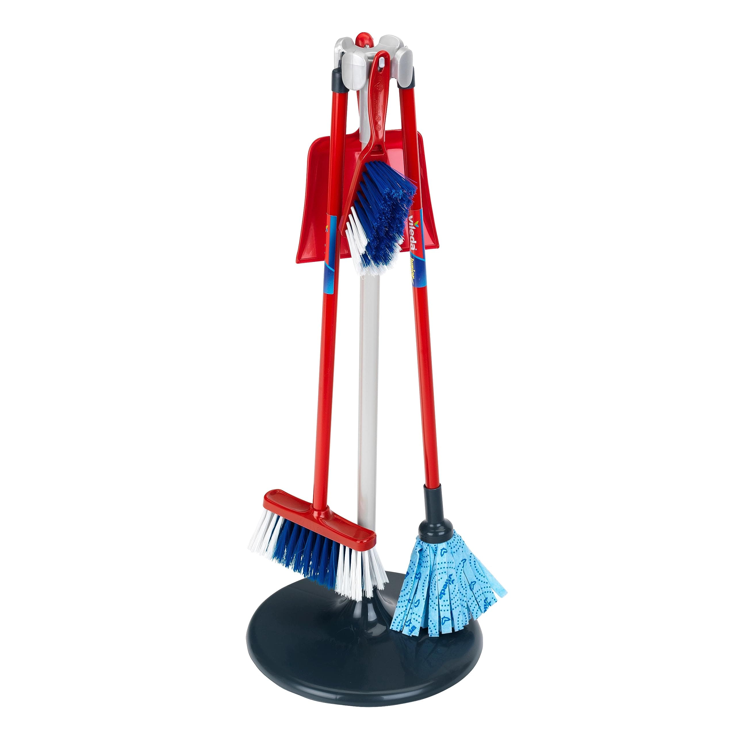 Theo Klein 6765 Vileda Cleaning Station I Children's cleaning set including broom, mop and much more I Easy to assemble storage stand I For children aged 3 and over