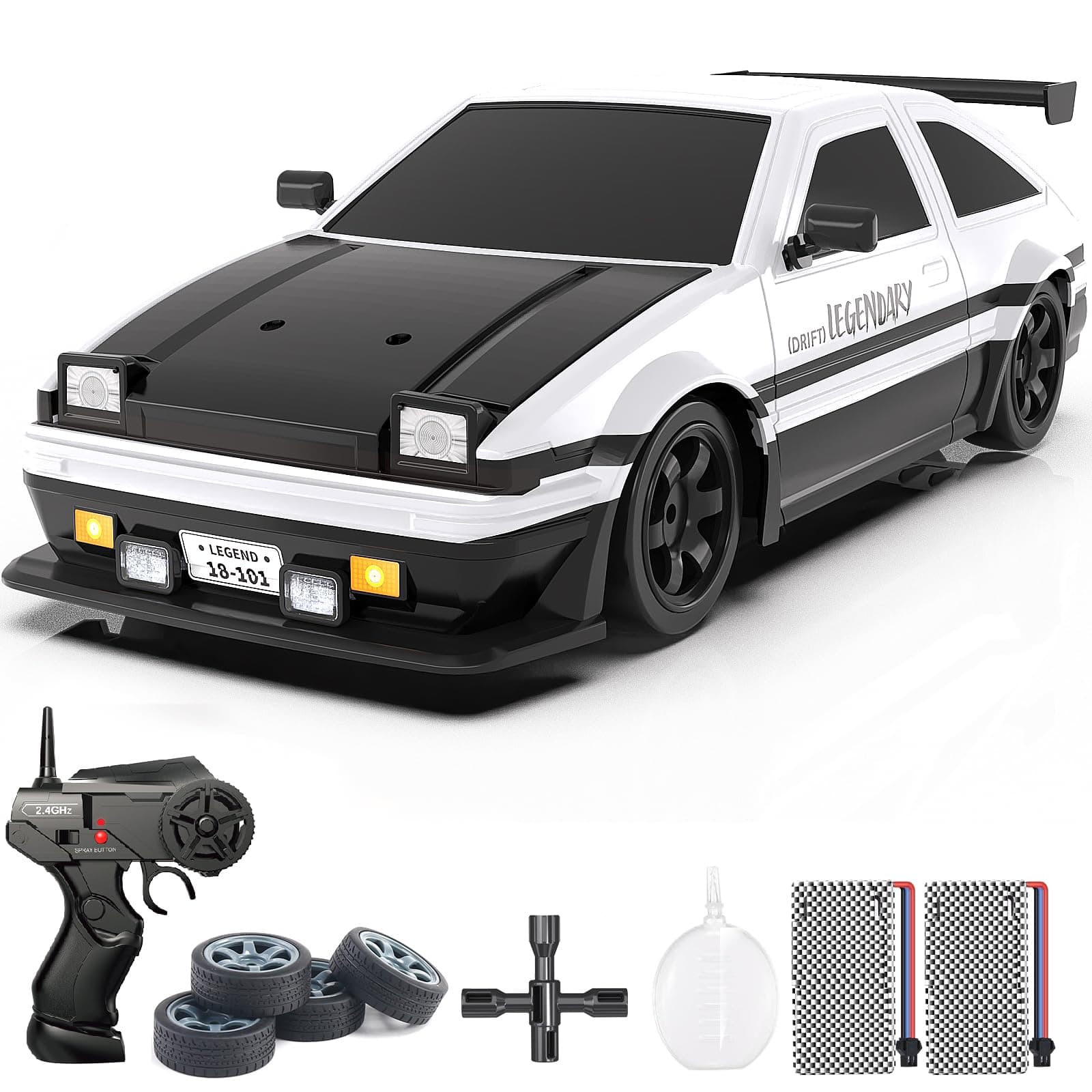 Mostop RC Drift Car 1:16 2.4Ghz Remote Control Drift Car with LED Light, Spray, 2 Batteries and Extra Tires, 18KM/H High Speed Drifting RC Cars 4WD Hobby RC Sport Racing Cars Model Vehicle for Kids