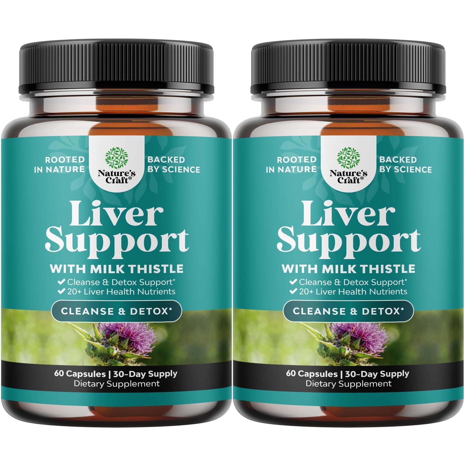 Natures Craft Liver Cleanse Detox & Repair 2 Pack Bundle - Herbal Liver Support Milk Thistle Supplement - Silymarin Milk Thistle Supplements with Dandelion Root, Choline, Beetroot & Artichoke Extract