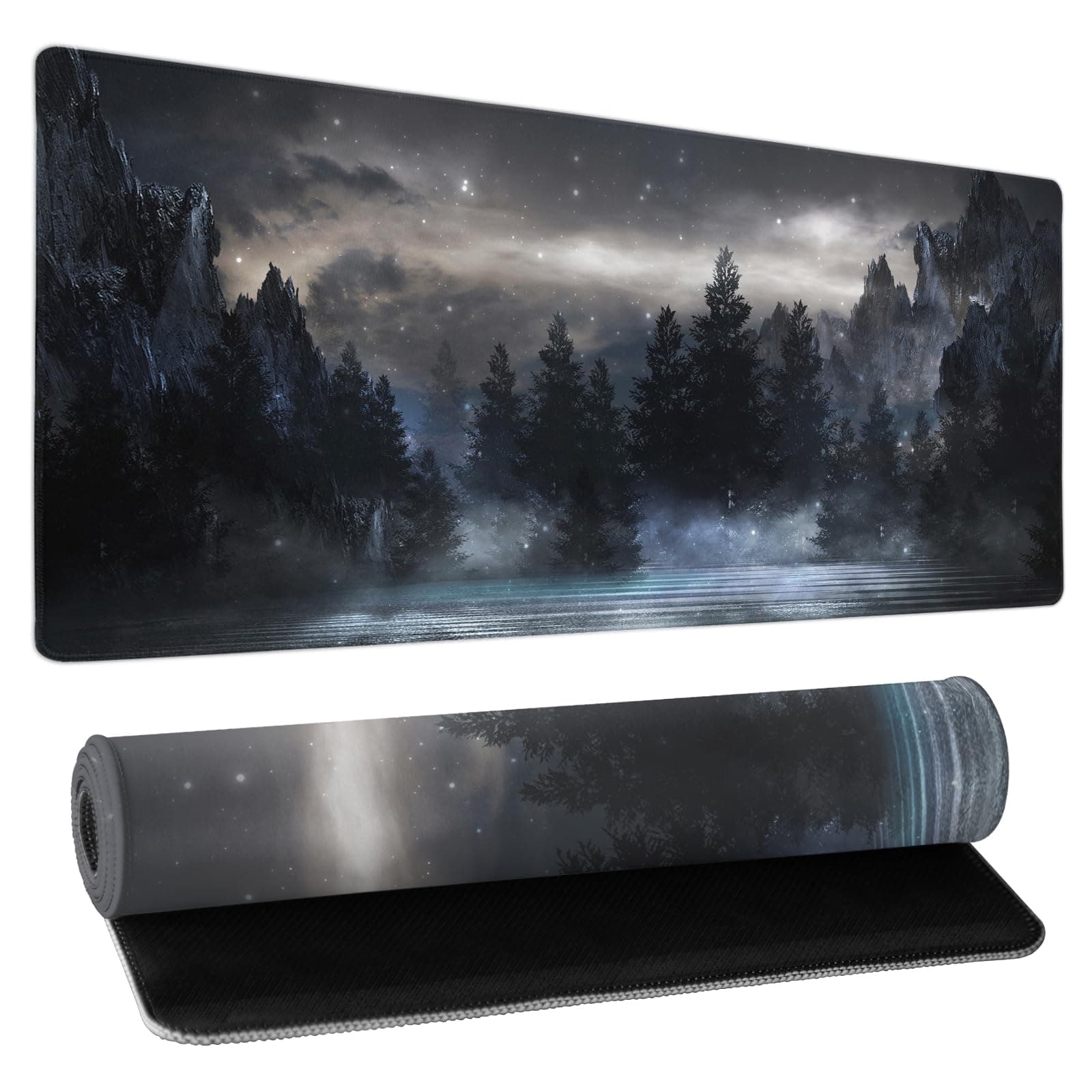 Forest Extra Large Black Gaming Mouse Pad Non-Slip Rubber Base Giant Mountain Mousepad 31.5x11.8in with Stitched Edge Waterproof Keyboard Pads Computer Desk Laptop Mat for Work & Game & Office & Home
