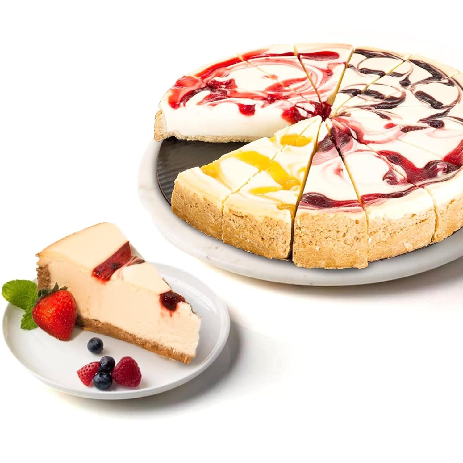 Fruit Cheesecake Sampler 10" - Pre-sliced 16 pcs. Cheesecake With 4 Types Of Delicious Fruit Flavors. Fresh Bakery Dessert Great Gift Idea For Potlucks, Family Gatherings And Housewarmings!