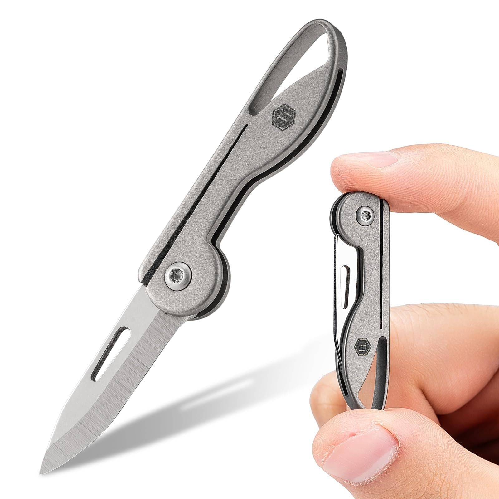 KK05 Mini Titanium Pocket Knife for Everyday Carry- Razor Sharp Folding Blade, Lightweight EDC Tool for Camping, Hiking and Outdoor (Grey)