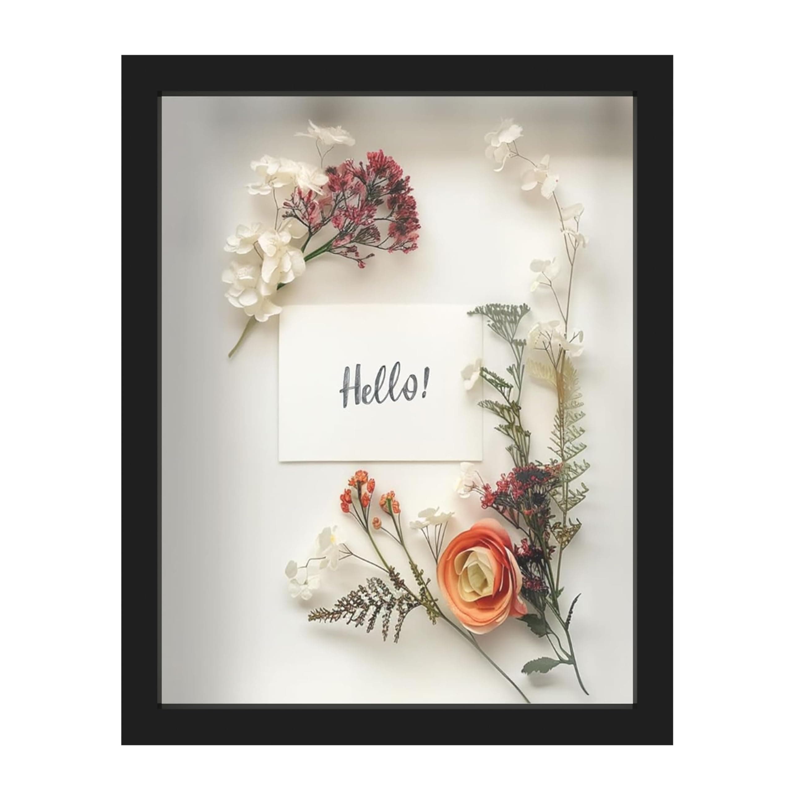 FrameWorks 11" x 14" Black Wood Frame - Soft Felt Backing, Tempered Glass and Elegant White Ball Pins Included