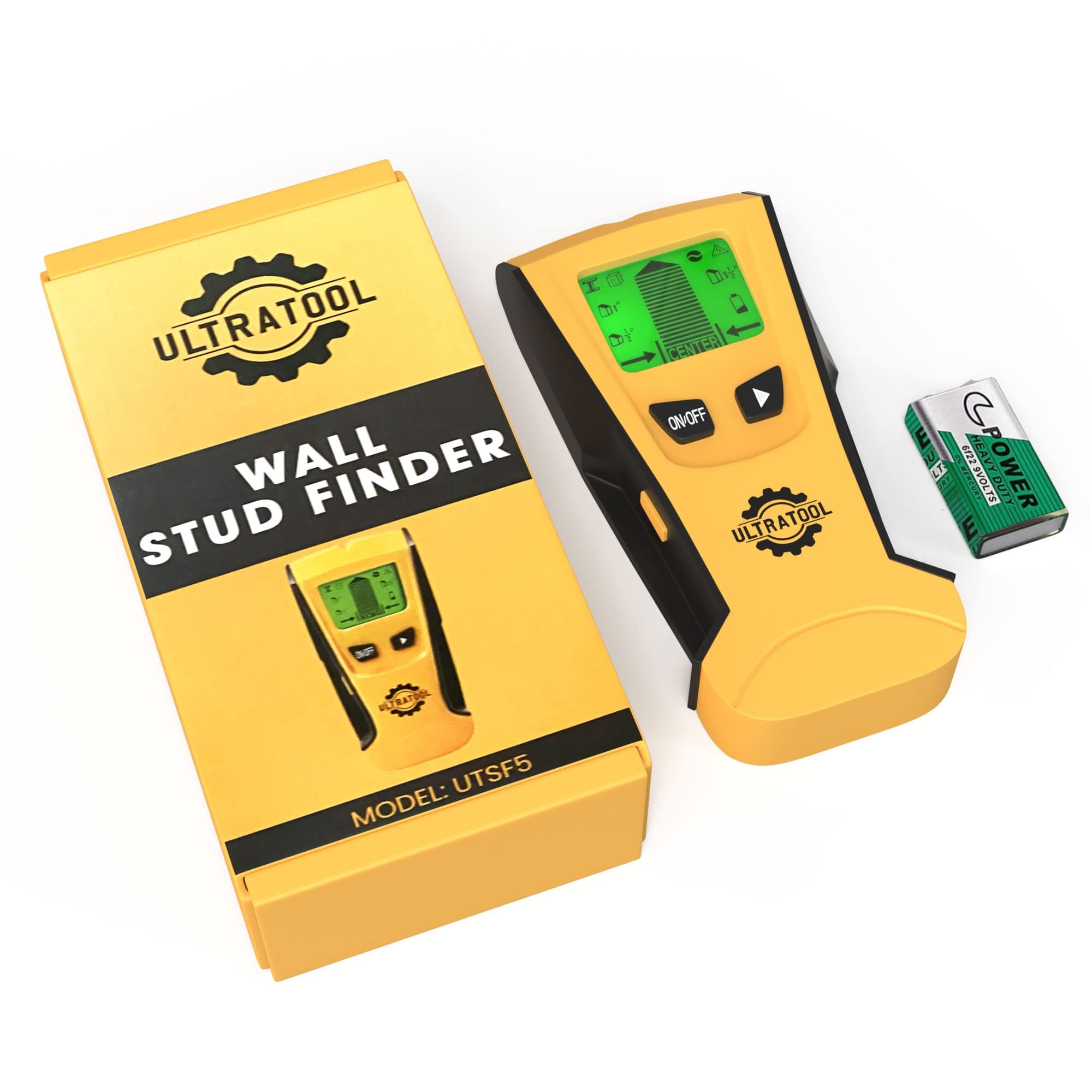 5-in-1 Stud Finder Wall Scanner – LCD Display, Audio Alarm – Wood, Metal, AC Wire & Cable Detector – Extra 9V Battery Included – Center Finding Sensor – 12-Month Warranty