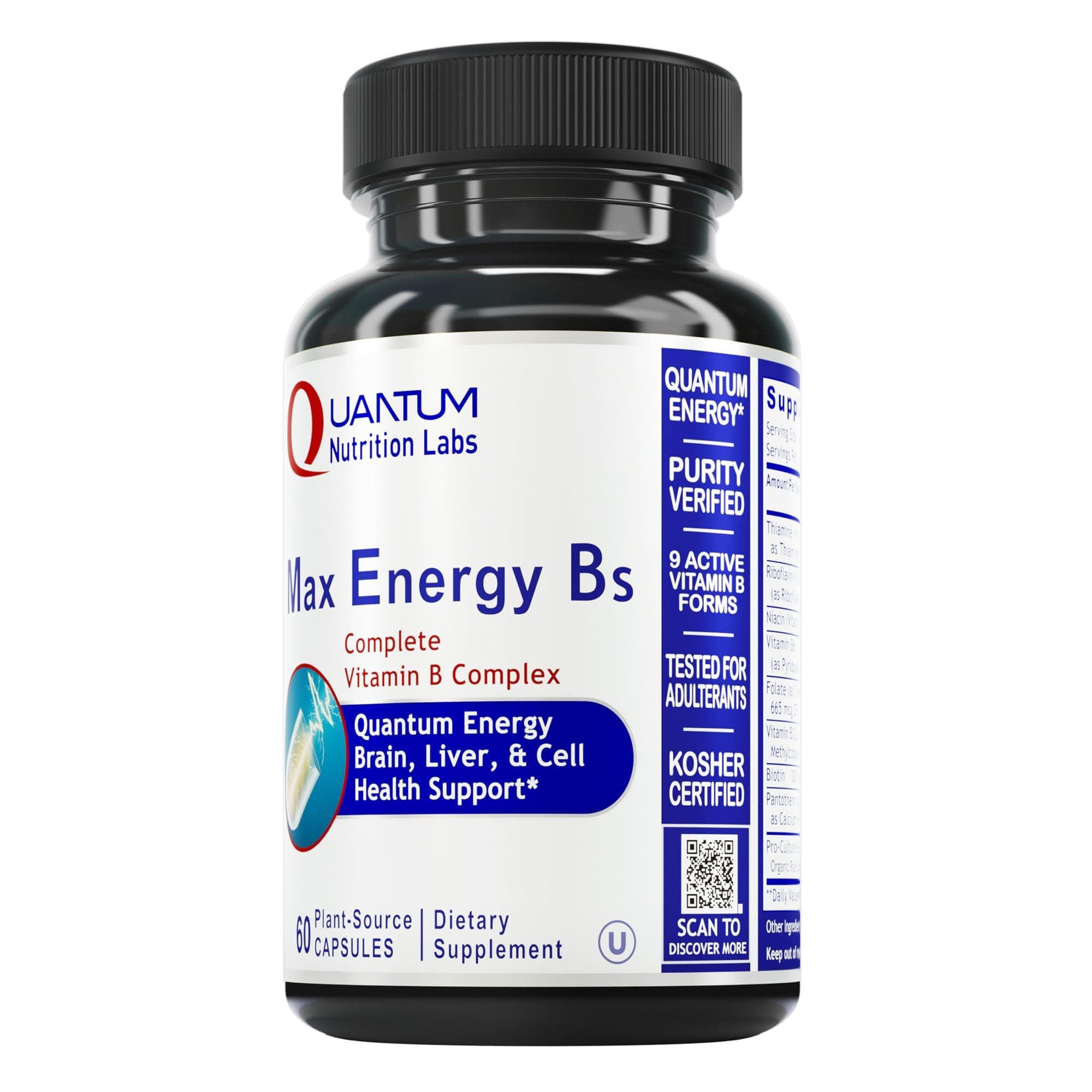 Quantum Nutrition Labs Max Energy Bs - Vitamin B Complex, Methylated B Complex Vitamins with Vitamin B1, B6, B12, Thiamin, Folate and Biotin - 60 Vegetarian Capsules
