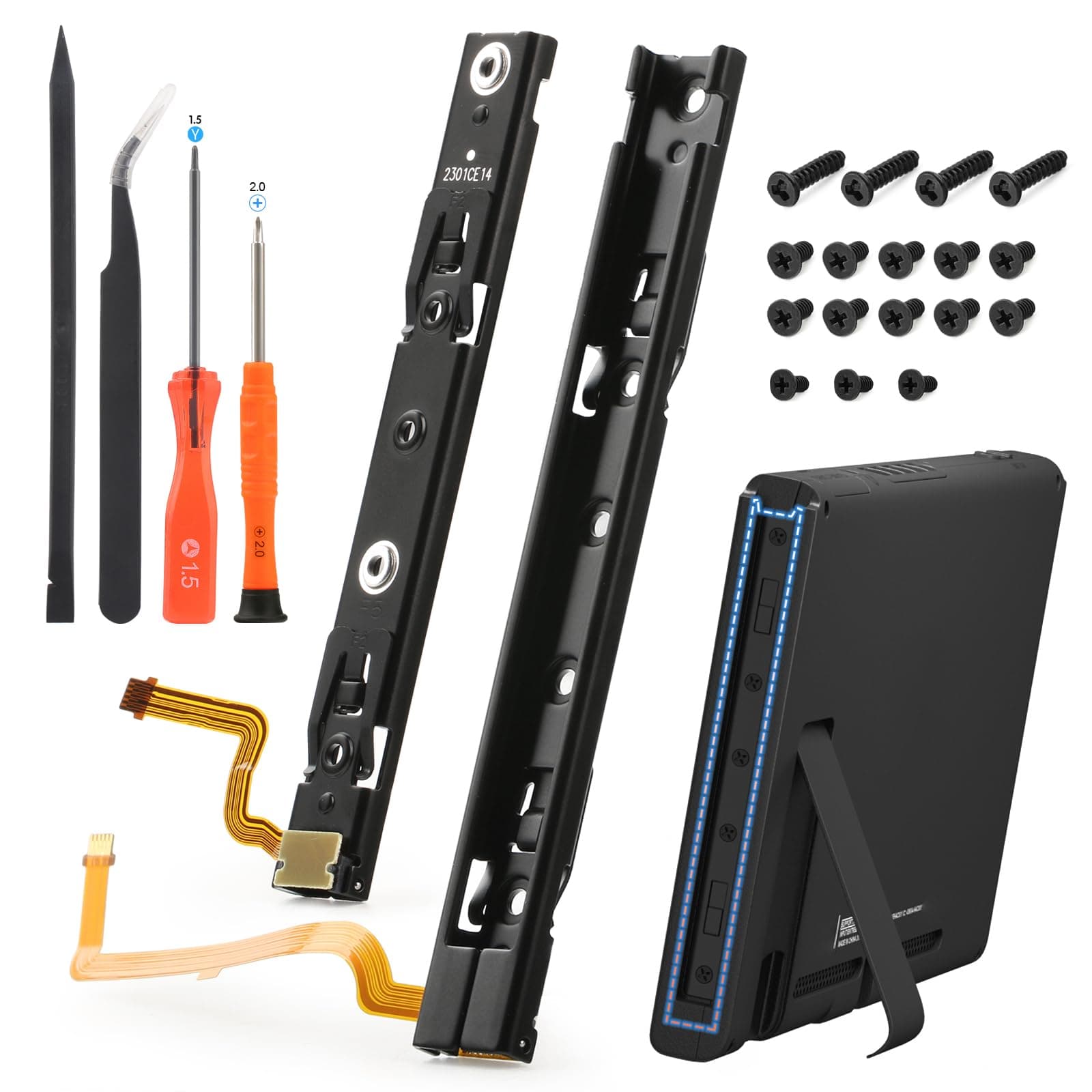 YWLRONG Left and Right Slide Rail for Nintendo Switch Console Slide Rail Bar Replacement with Flex Cable for NS Nintendo Switch Console Rebuild Track Accessories Repair Parts(with Console Screws)