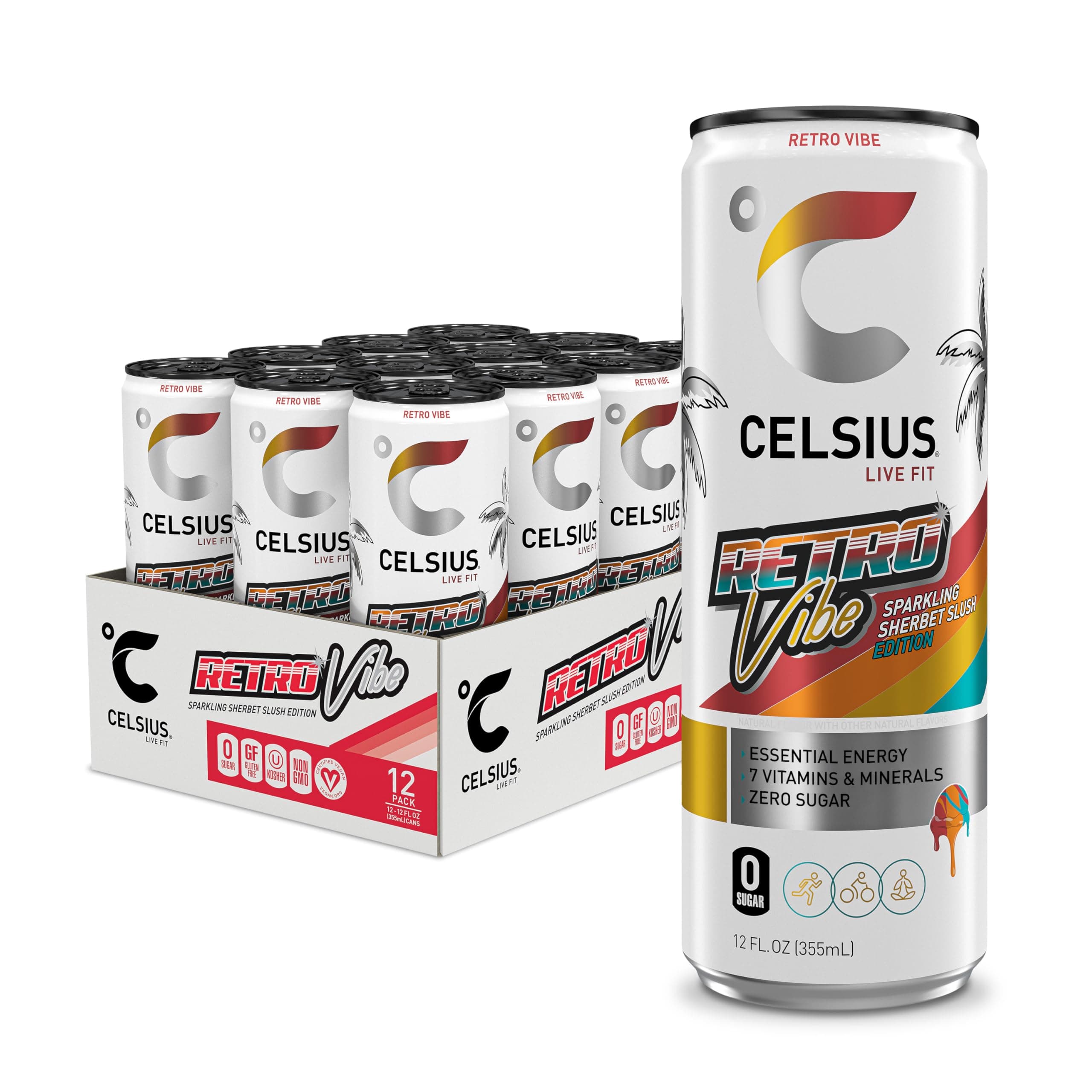 CELSIUS Sparkling Retro Vibe, Functional Energy Drink 12 Fl Oz (Pack of 12)