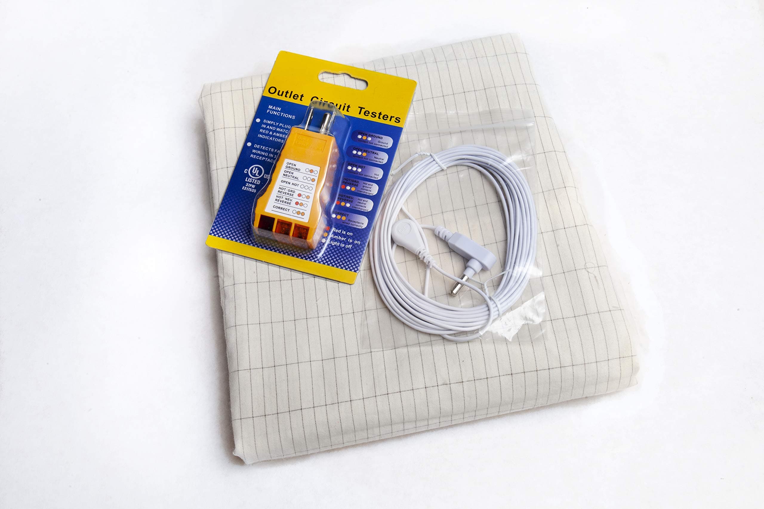 Earthing Half Sheet Soft Beige with Ground Cord and Tester. Grounding Sheet for Improved Sleep, Fewer Pains, Reduces Inflammation and Increases Energy Levels, EMF Protection. Safe for Kids and Adults