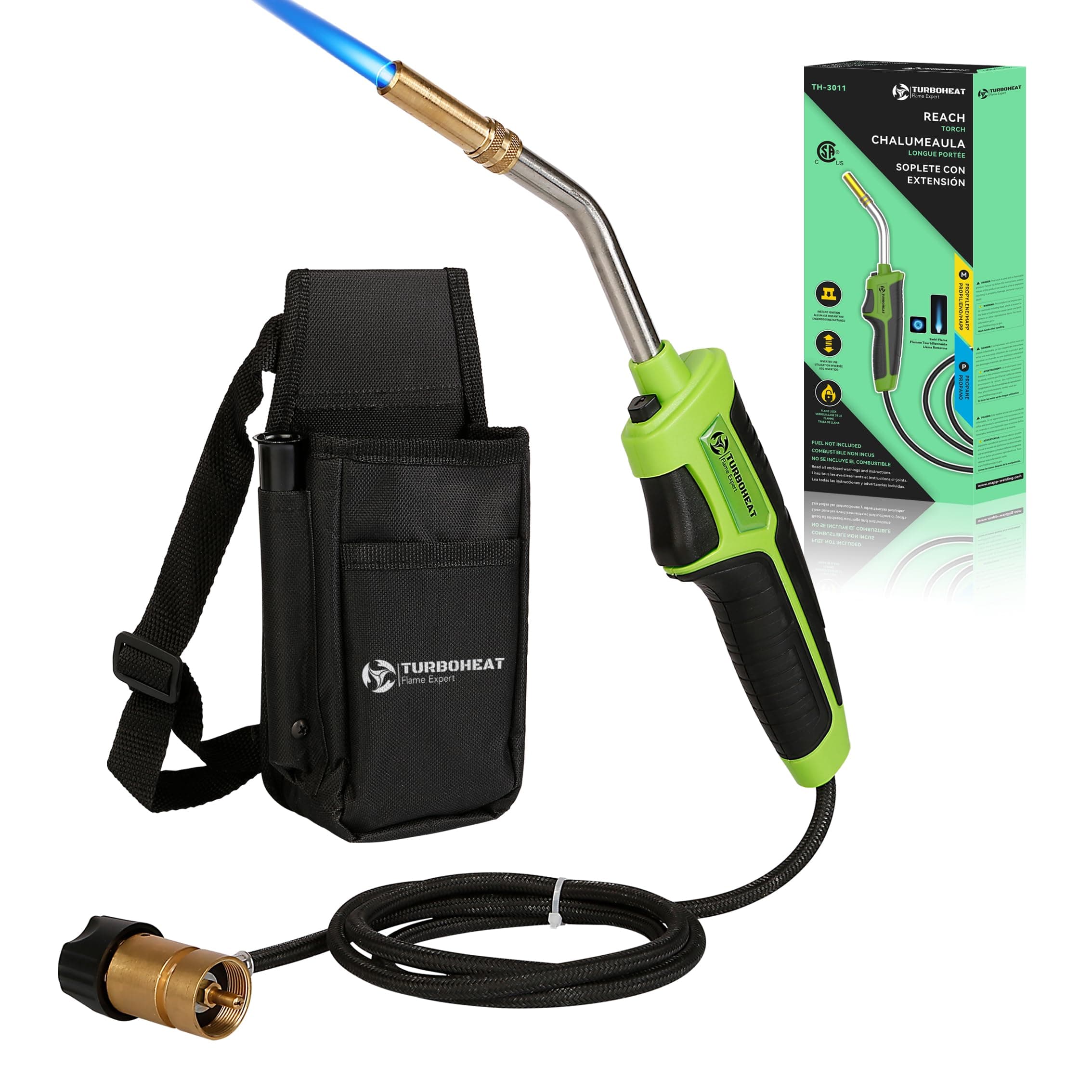 Propane Brazing Torch Kit with Holster Mapp Map Gas Torch Gun Head 5 ft Long Hose Trigger Start Propane Torch Head with Igniter Soldering Gun for Welding Turbo Flame Blow Torches