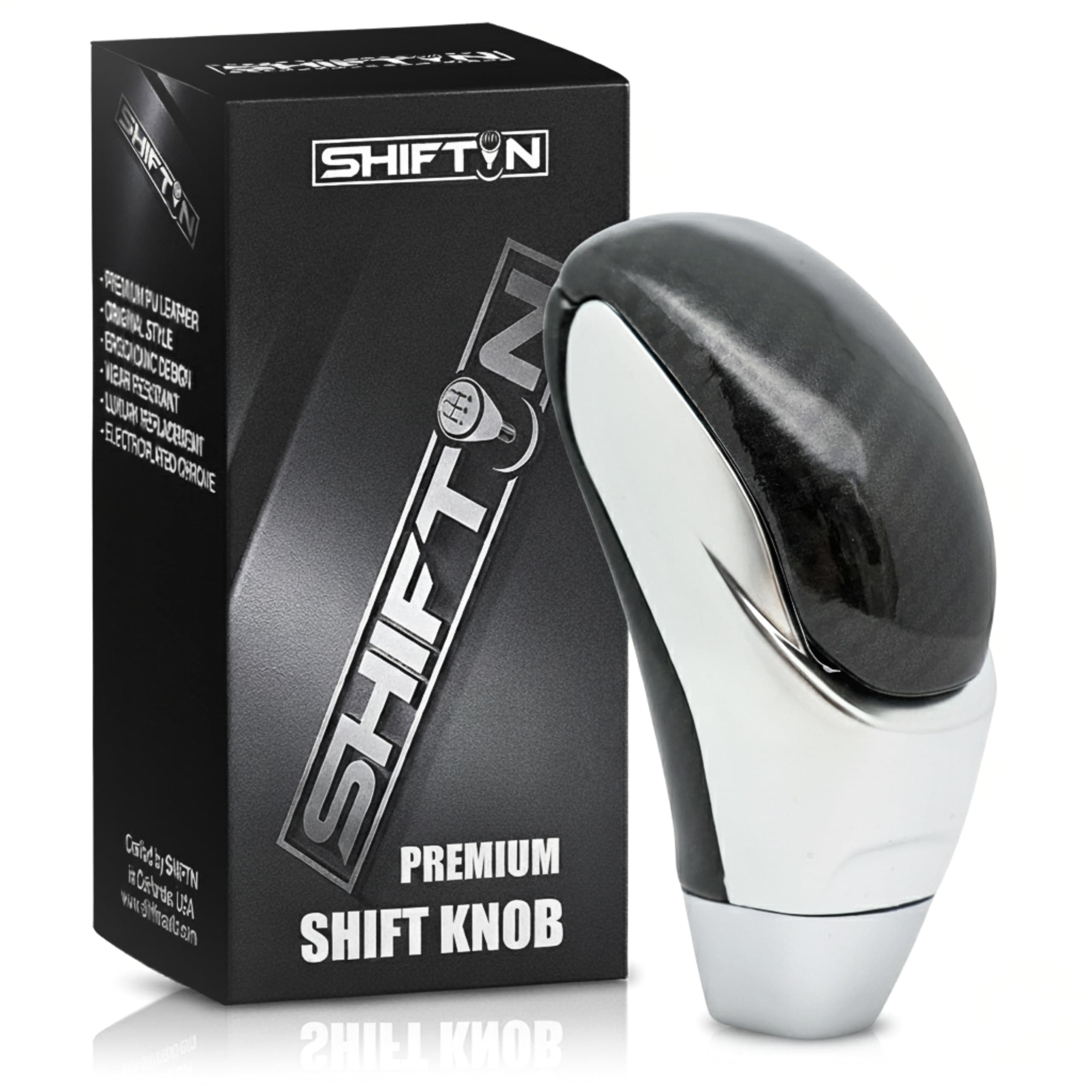 Car Gear Shift Knob for Mazda 3 6 CX MX, Acura MDX RL TL TSX CL, Scion tC xB xD iQ, Toyota Avalon Camry Corolla, Lexus RX ES GS is LS SC (Black Carbon Leather/Silver)