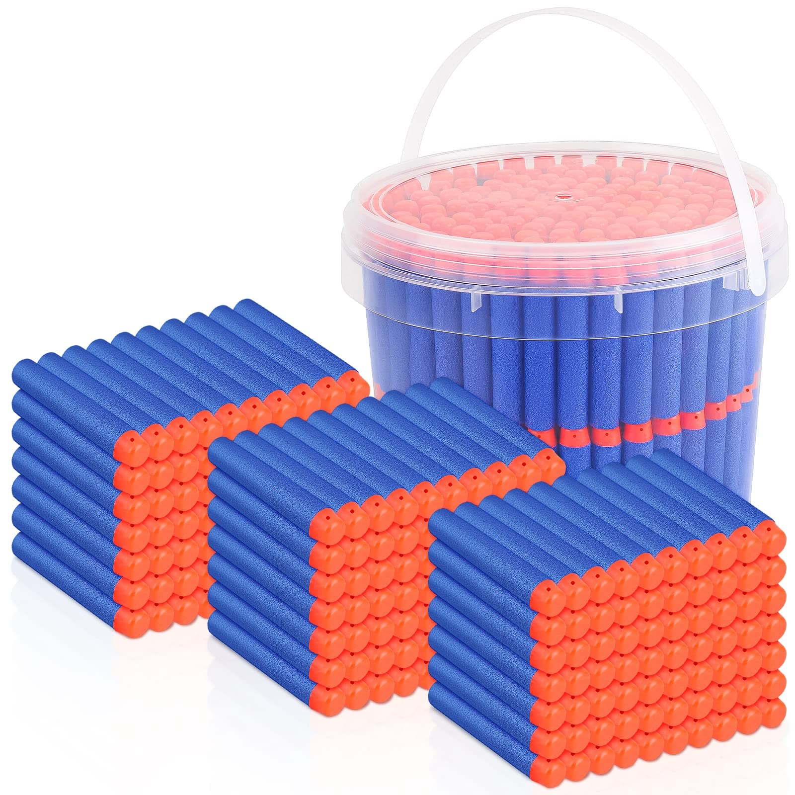 Refill Darts Bullets Compatible with Nerf Guns N-Strike Elite Series, 300PCS Refill Darts Premium Foam Bullets Pack with Portable Storage Bucket