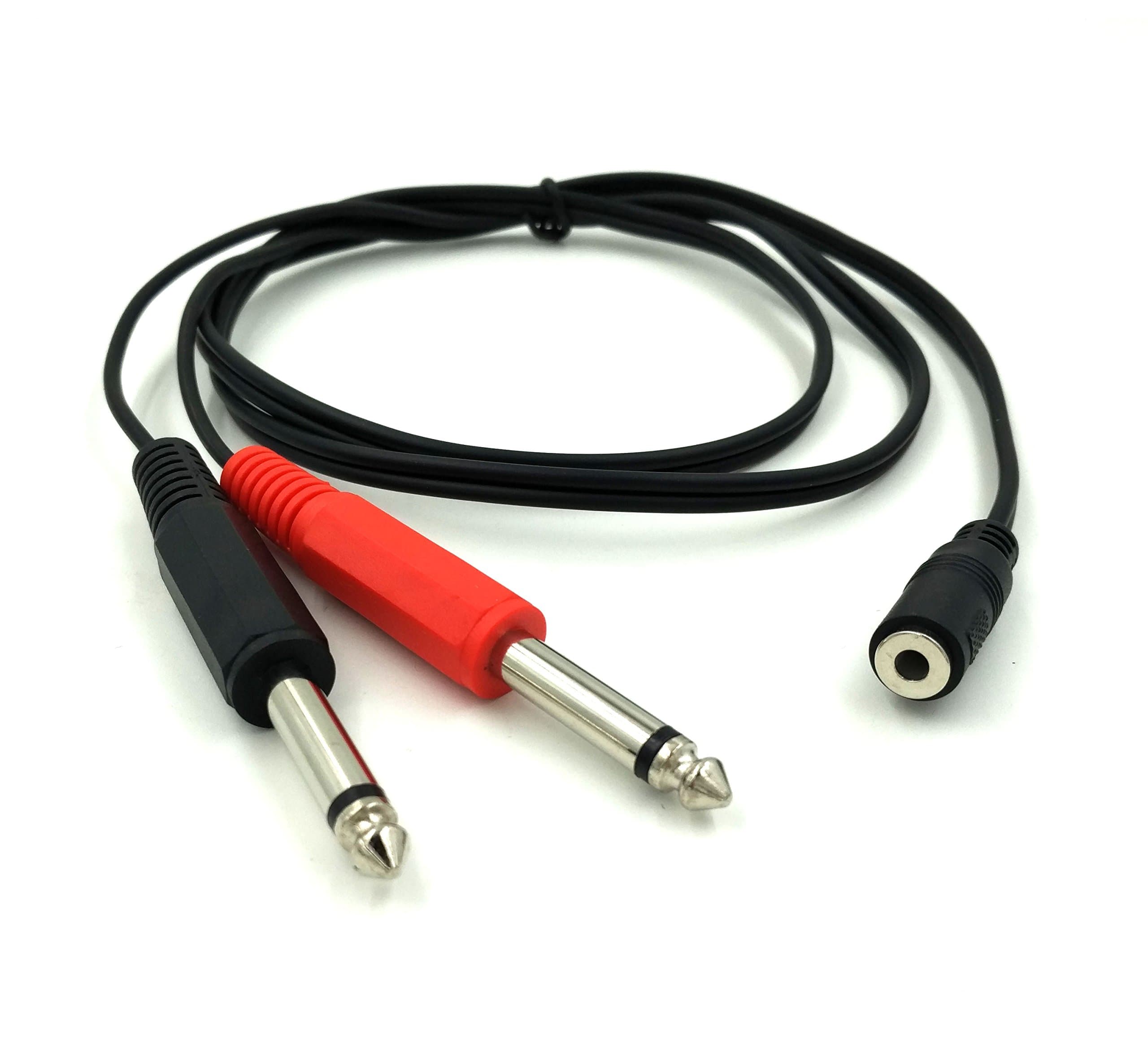 Duttek 1m/3Ft 3.5mm (Mini) 1/8" TRS Stereo Female to 2 Dual 1/4 Inch 6.35mm Mono TS Male Y Splitter Cable (35FM-2x635M)