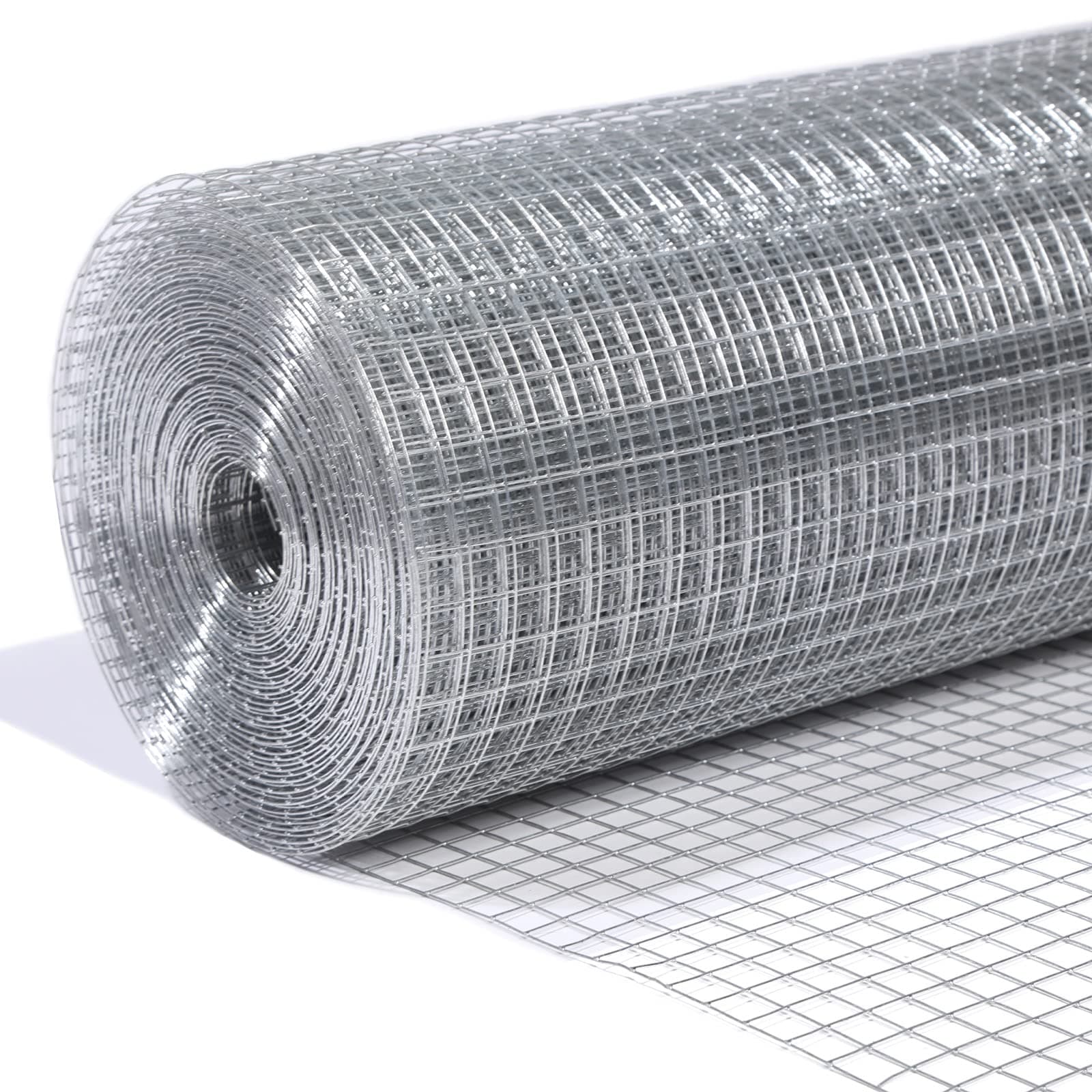 1/2” Galvanized Hardware Cloth 48" x 100' 19 Gauge, Hot-dip Galvanized After Welding, Chicken Wire Raised Garden Bed Plant Supports Poultry Netting Wire Cloth &Galvanized Wire Mesh Roll