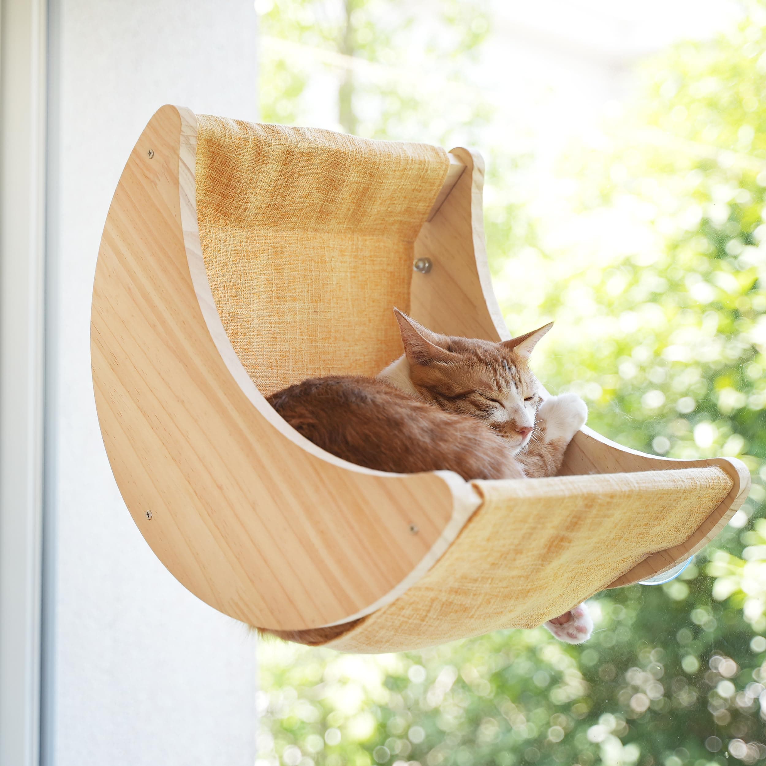 Window Cat Bed Moon Perches, Mounted with Strong Suction Cups Cat Window Seat for Sleep and Watch Birds