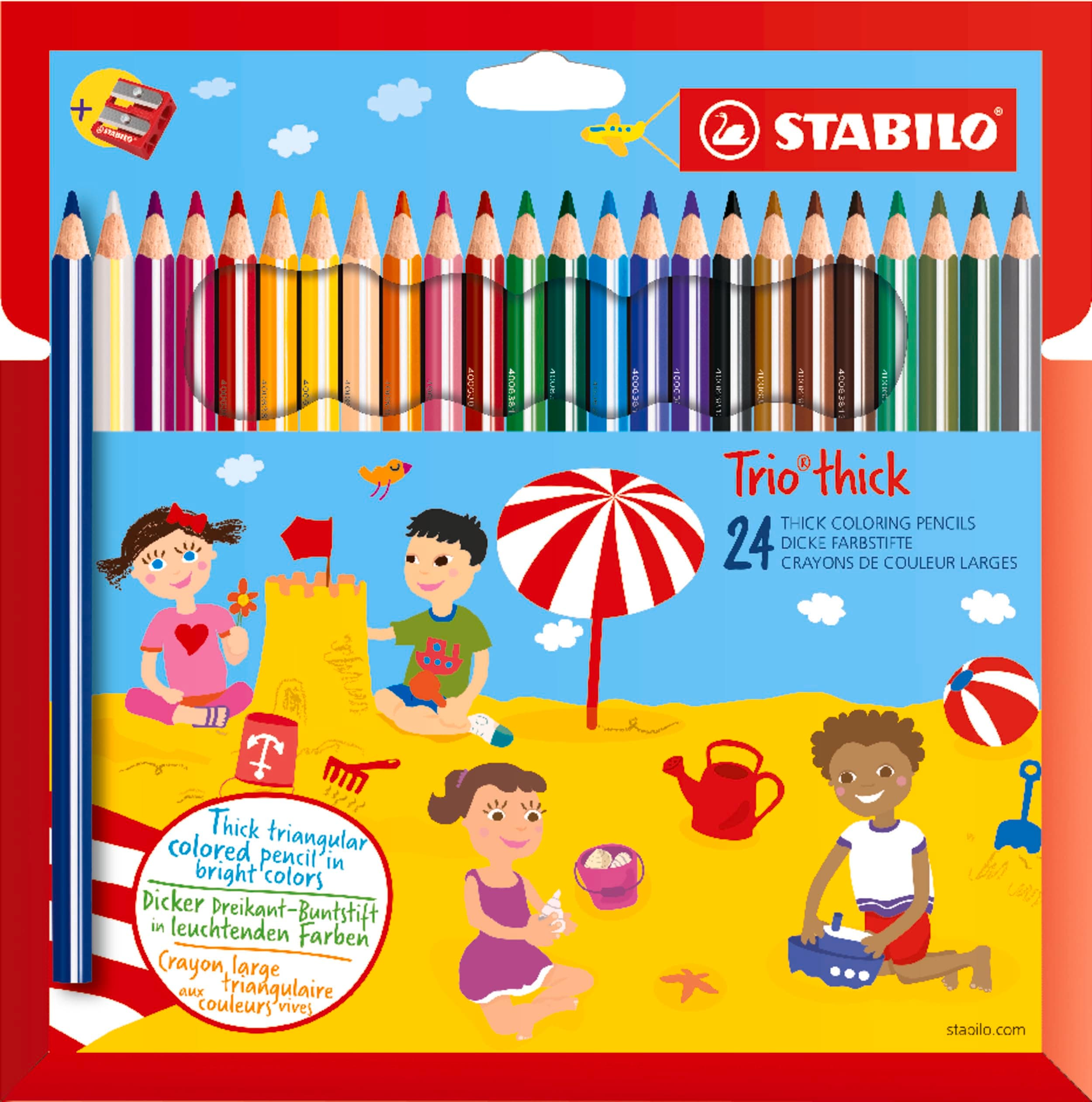 Trio thick - Triangular Colouring Pencil - Pack of 24 - Assorted Colours with Sharpener