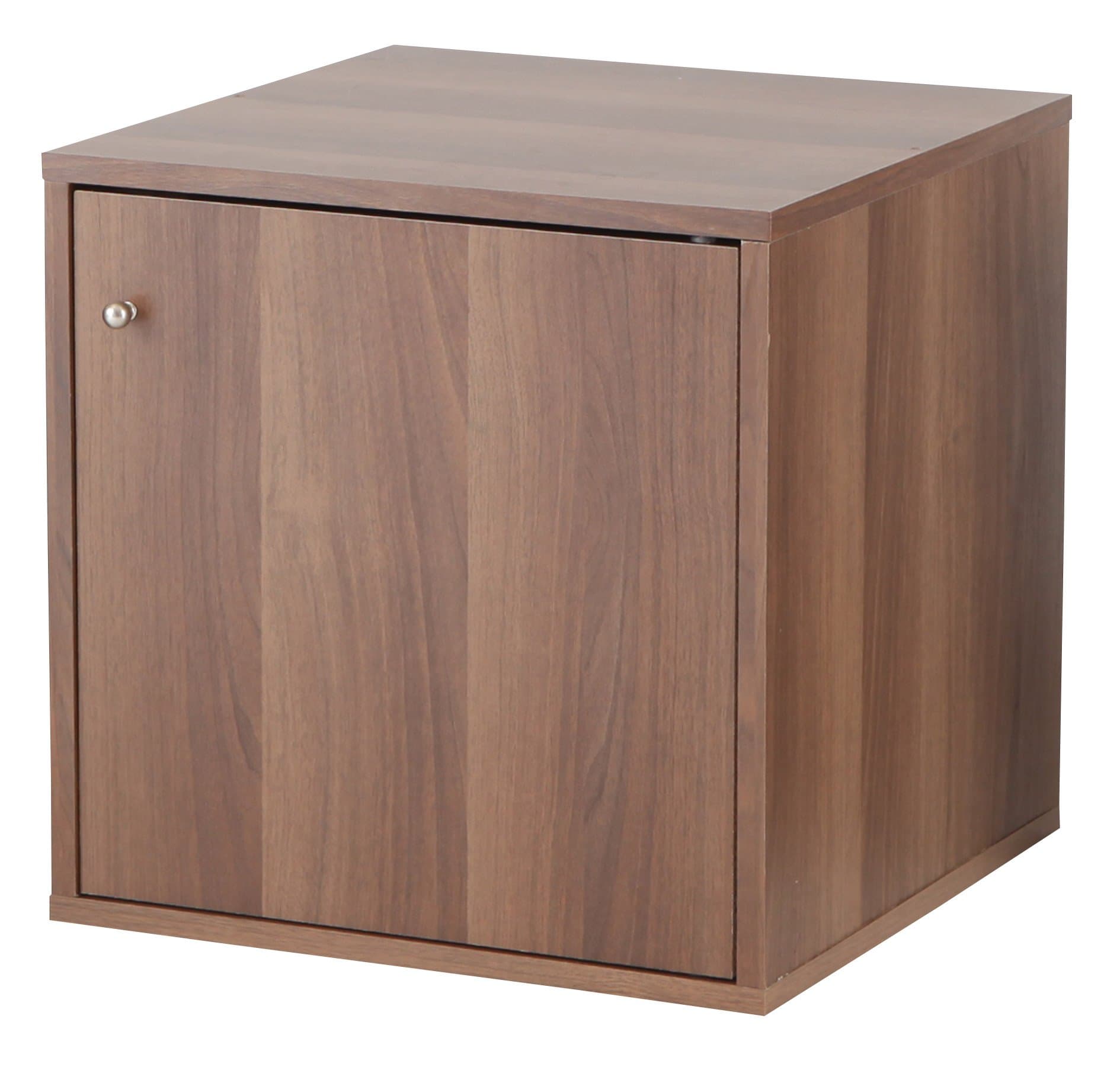 AZUMAYA 15.4" Cube Box Shelf with Door Storage Combination Rack UNB-1D-2BR Interior Home Walnut Brown KD Furniture