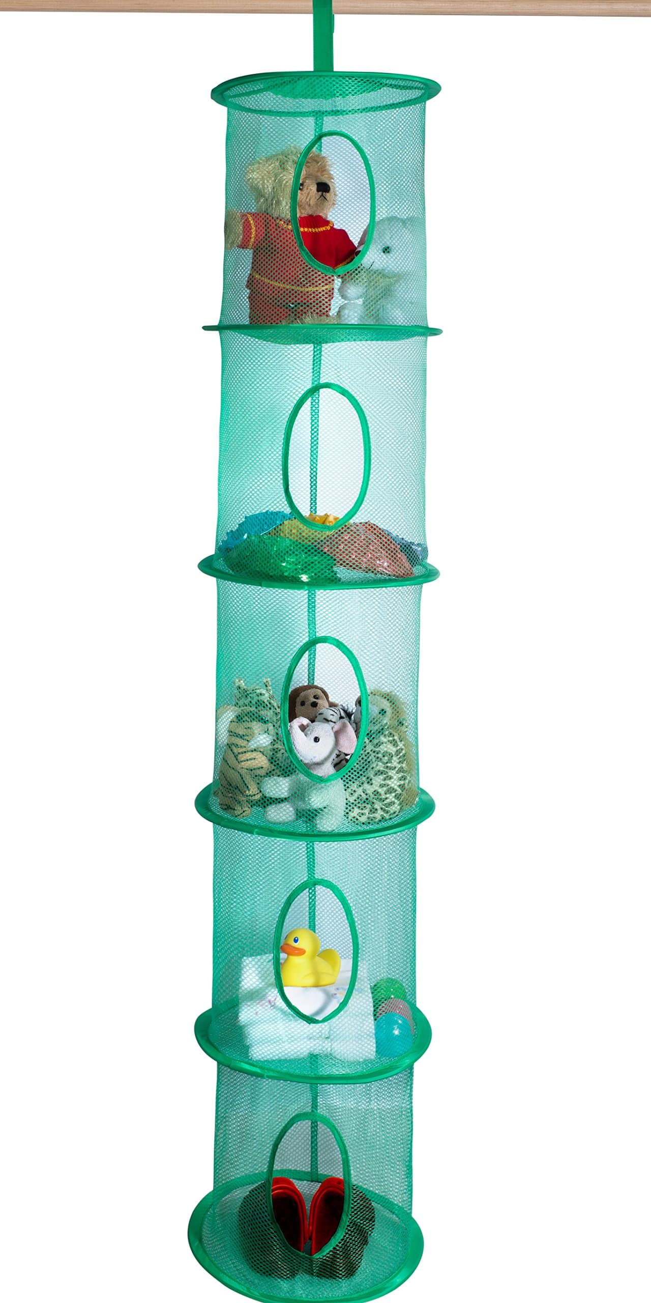 Handy Laundry5 Tier Storage Organizer - 12" X 59" - Fun Way to Organize Kids Toys or Store Gloves, Shawls, Hats and Mittens. Attaches Easily to Any Rod. (Green)