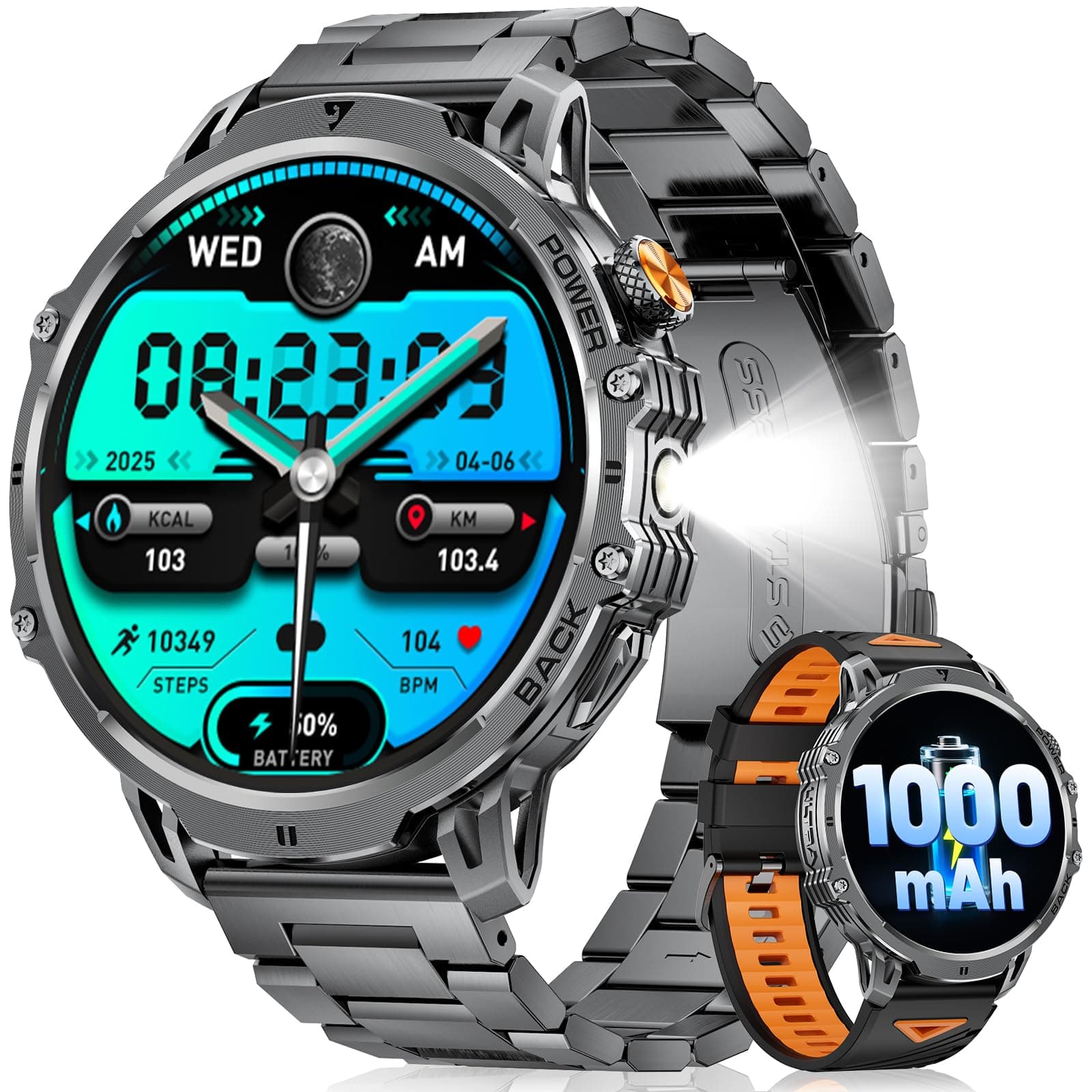 LIGE Smart Watch for Men (Answer/Make Call), 1.85" HD-Display 1000mAh Battery Fitness Tracker with LED Flashlight, 100+ Sports Modes/IP68 Waterproof, Sport Smartwatch for Android IOS Black