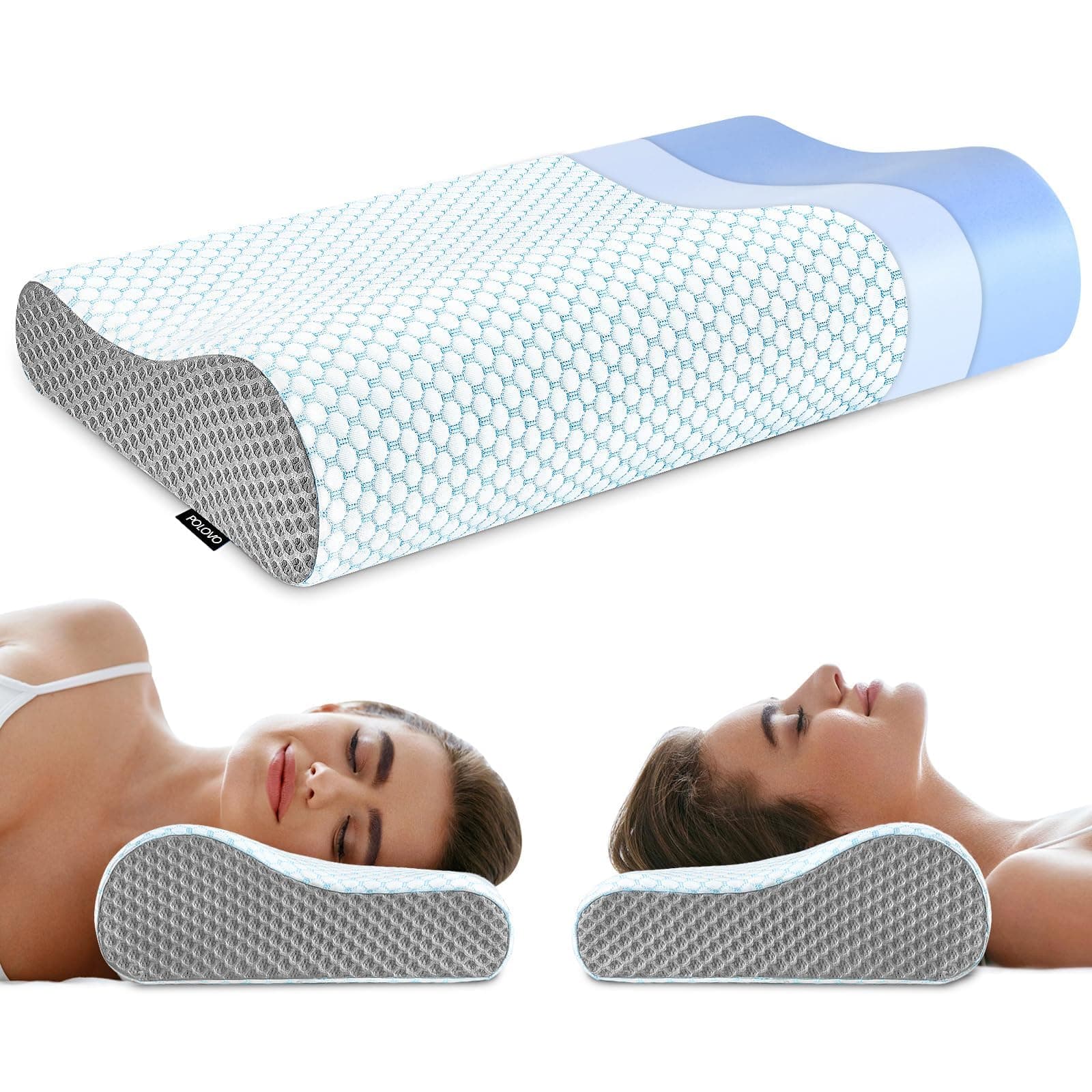 Memory Foam Pillow, Neck Pillow, Bed Pillow for Sleeping, Ergonomic Cervical Spine Pillow, Neck and Shoulder Pain Relief, Side Face, Stomach Sleeping, Orthopedic Contour Pillow