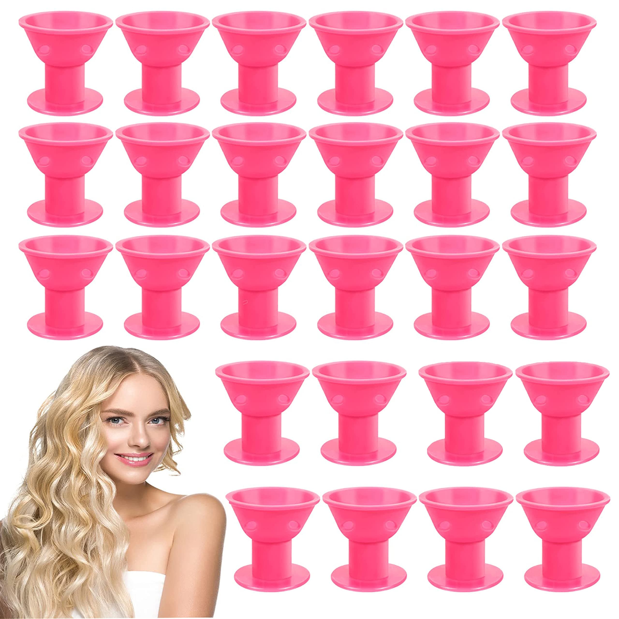 DELFINO 30Pcs Hair Rollers Curlers, Magic DIY Rollers No Clip Professional Soft Silicone Curlers Hair Style Tools Accessories, No Heat No Damage to Hair Salon Fashion Styling Tools (Pink)
