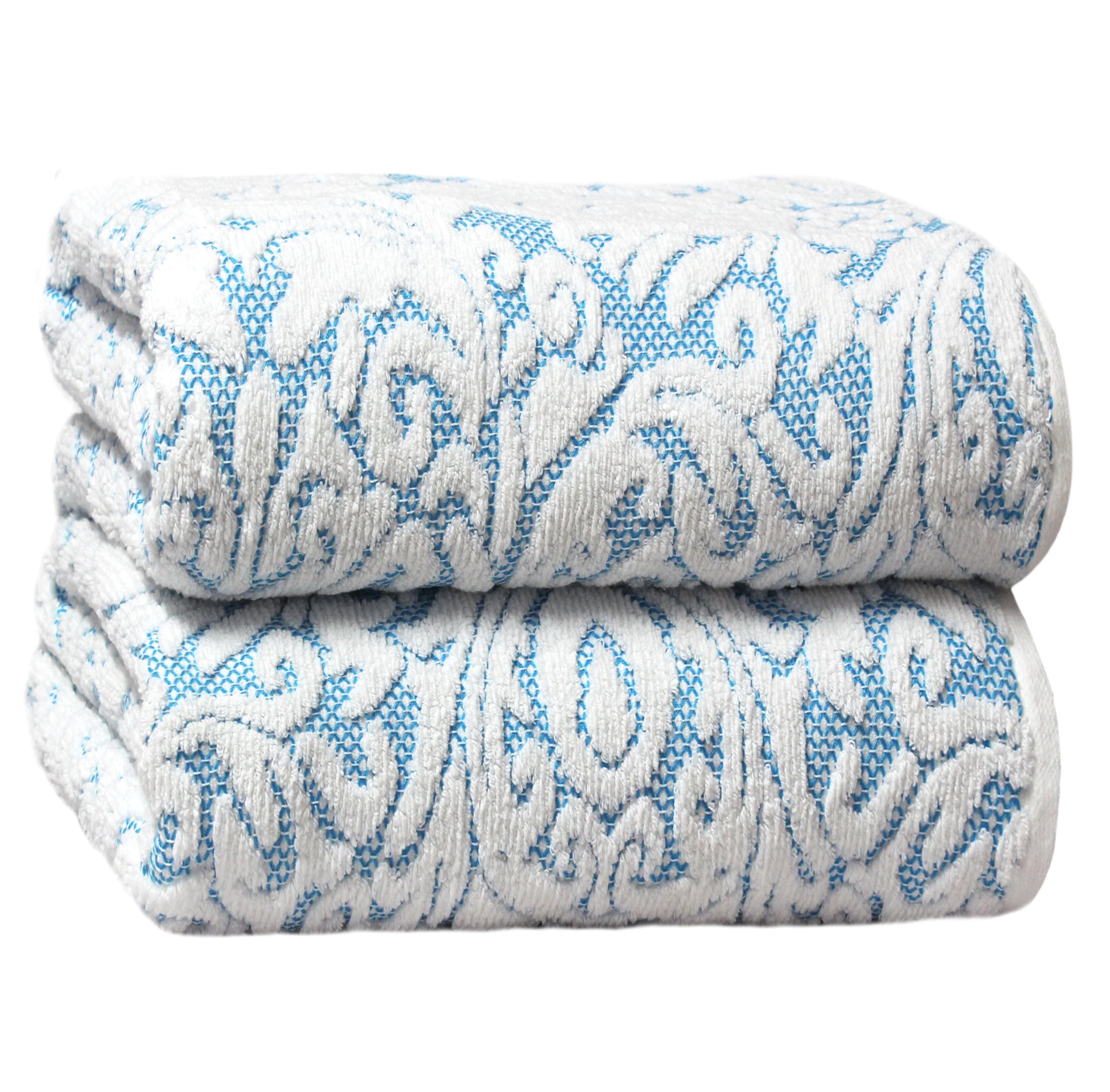 COTTON CRAFT Oversized Bath Sheet - 2 Pack XXL 32x89 - Premium Cotton Sculpted Medallion Jacquard Terry 7 Foot Extra Large Beach Blanket Towel Sheet - Big & Tall - 630 GSM Soft Absorbent Luxury - Aqua