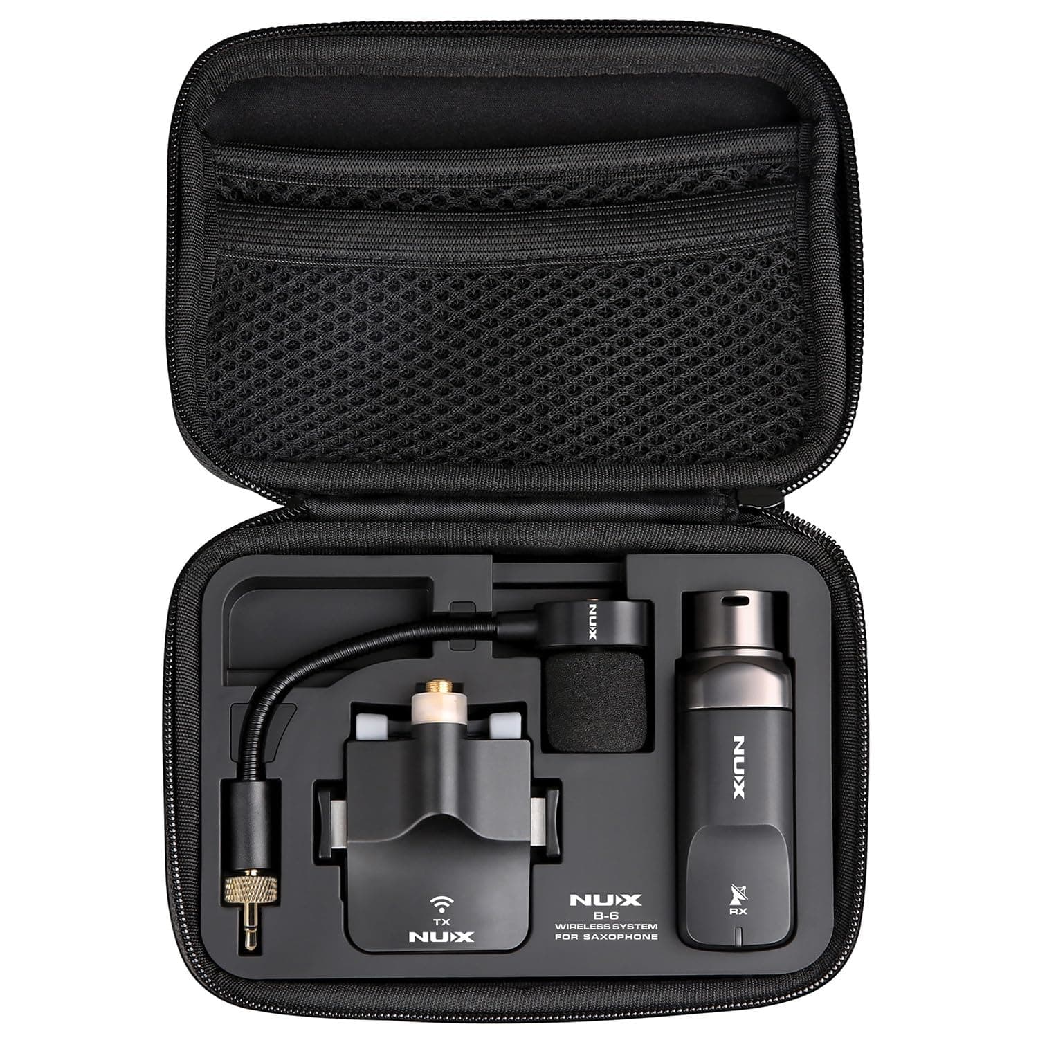 NU-X | B-6 Wireless Saxophone Microphone System – 2.4GHz Clip-On Transmitter with Gooseneck Mic and Rechargeable USB-C Case