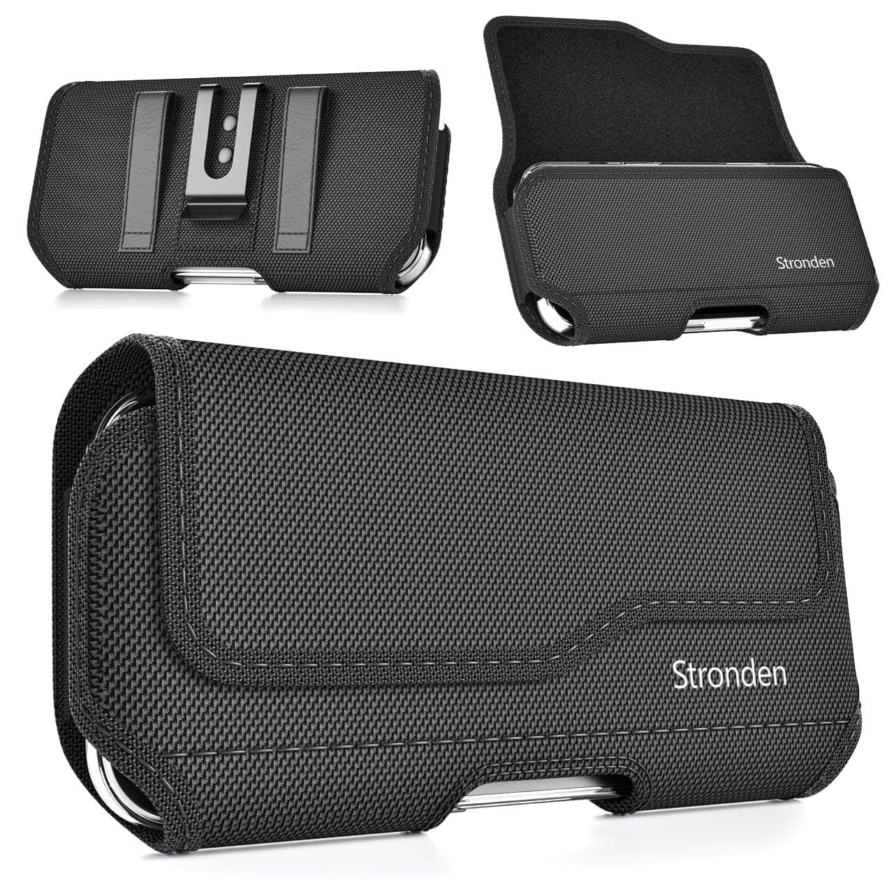 Holster for iPhone 15, 15 Pro, 14, 14 Pro, 13, 13 Pro, 12, 12 Pro - Military Grade Nylon Holster Belt Case with Metal Clip & Magnetic Closure Pouch (Fits Slim/Thin Case only)