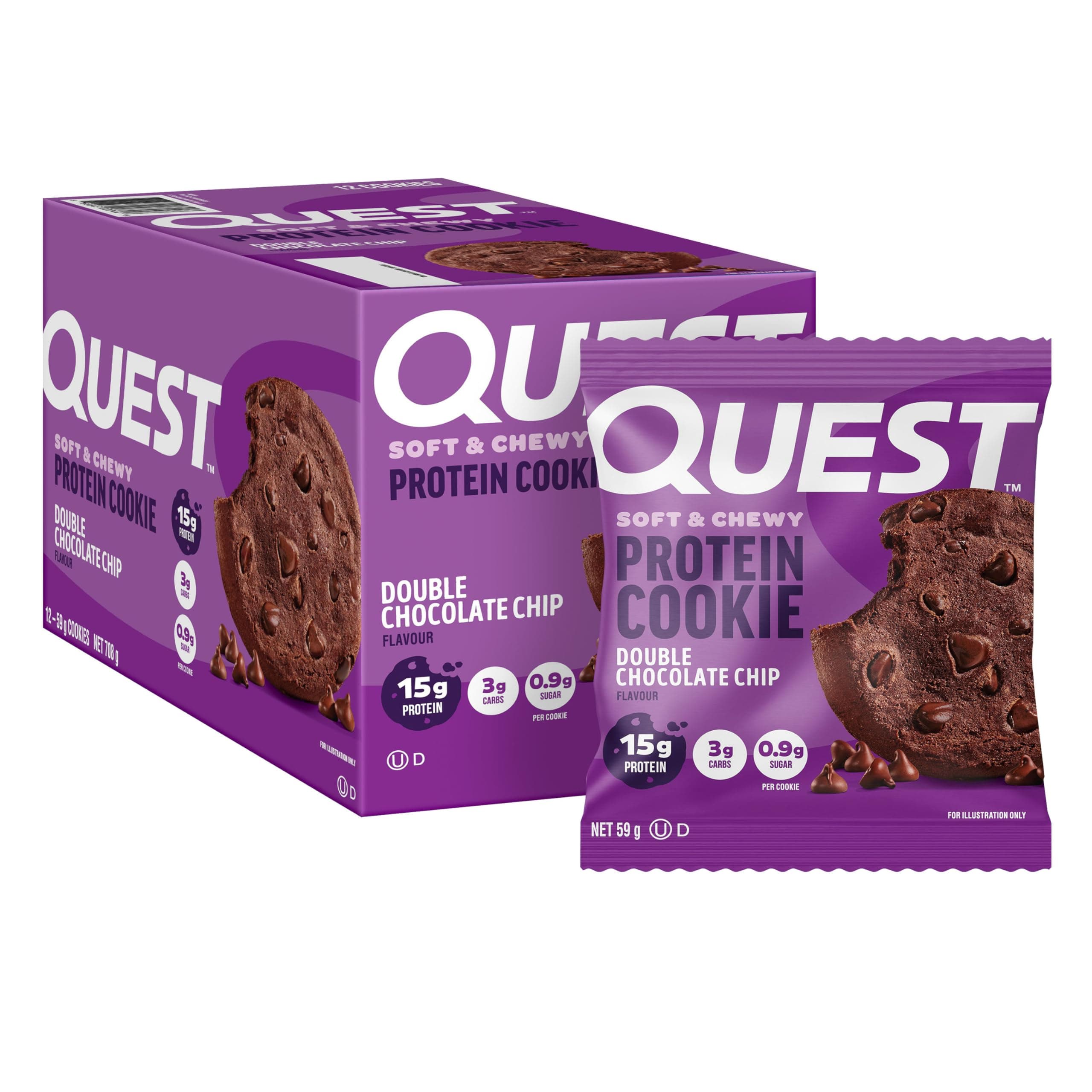 Nutrition Double Chocolate Chip Protein Cookie, High Protein, Low Carb, 12 Count