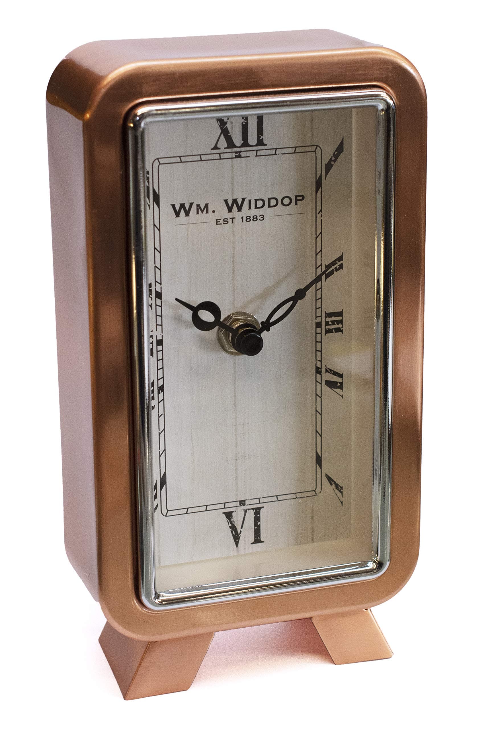 Wm.Widdop Rectangle Metal Case Table Mantel Clock - Copper