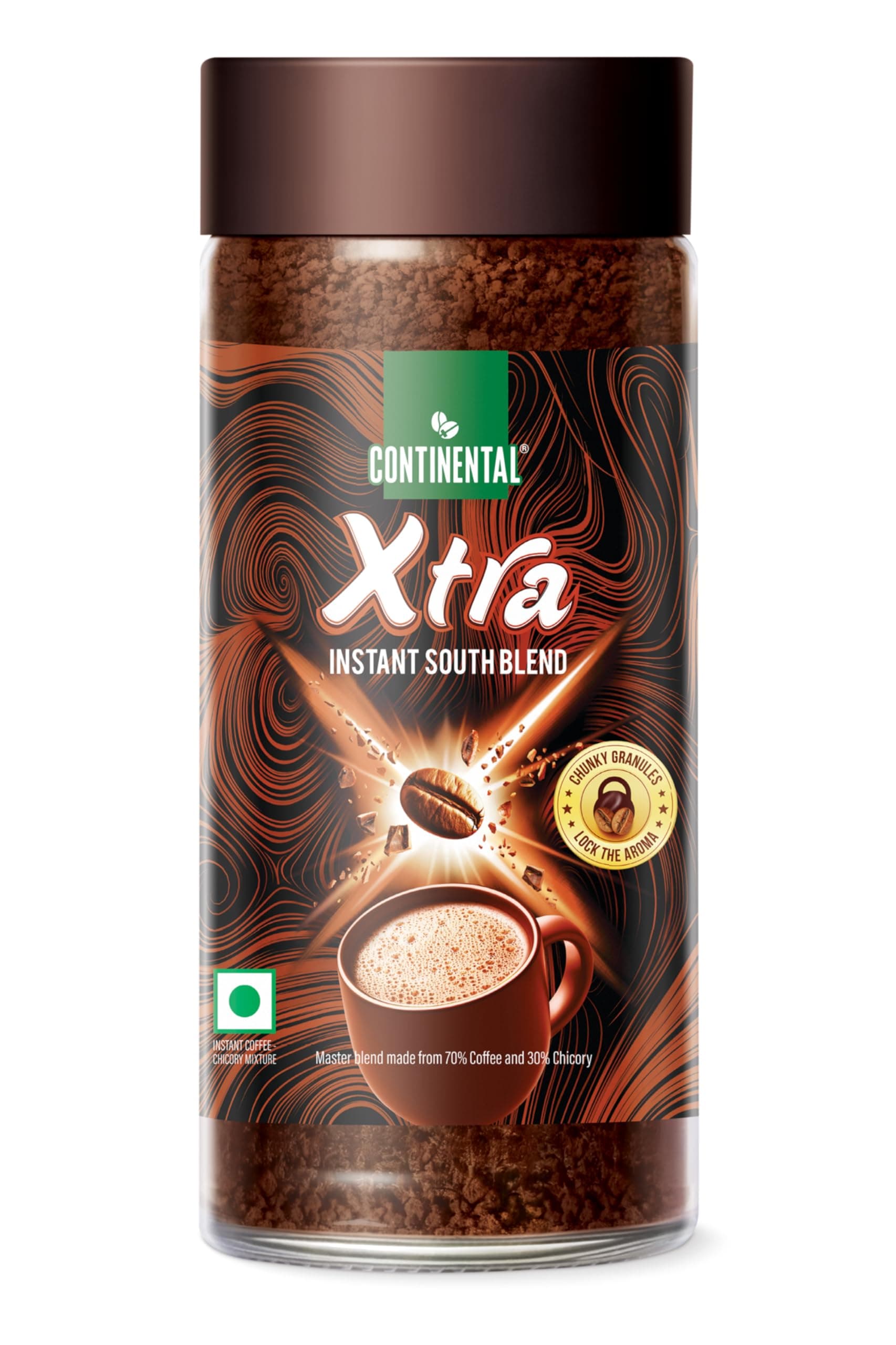 CONTINENTAL XTRA Coffe | 100g Jar | 70% Coffee - 30% Chicory Blend | Medium Roast | Strongest Instant Coffee Powder | South Indian Coffee | Chunky Granules