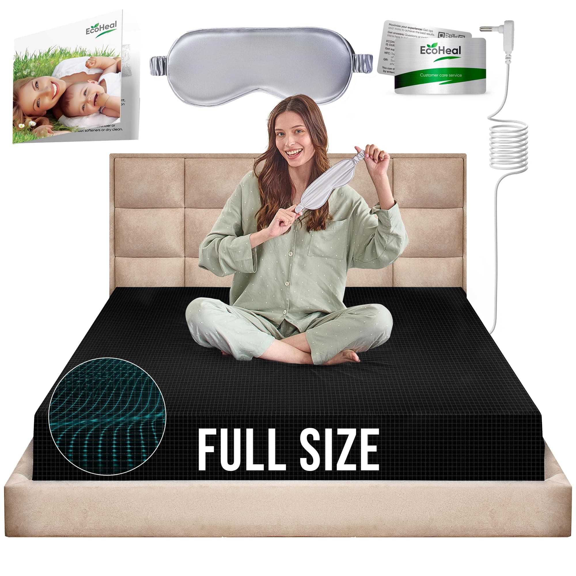 Earth Grounding Sheets Full Size with 12% Silver Fiber & 4% Silk & 84% Cotton - Black - SGS Quality Certified Grounded Well Bed Sheet - Conductive Fitted Sheet for Better Sleep