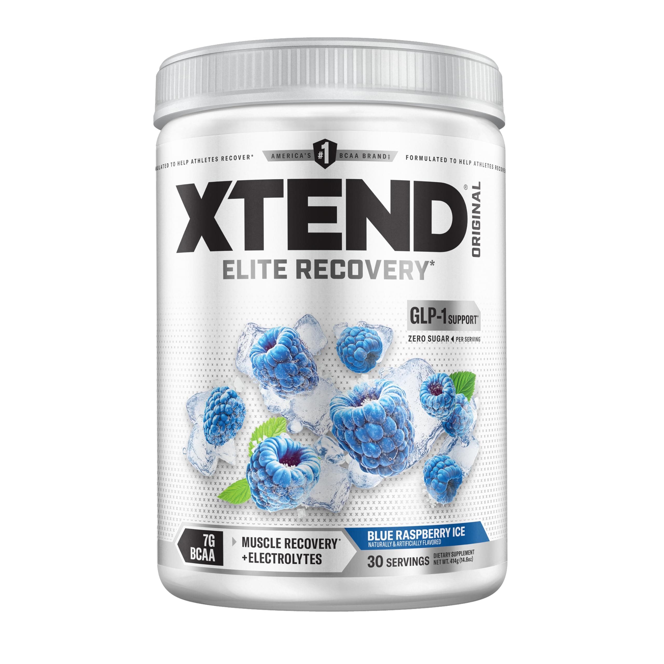 XTEND Original BCAA Powder Blue Raspberry Ice, ZERO CALORIE, ZERO CARB, ZERO SUGAR, Post Workout Muscle Recovery Drink with Amino Acids, 7g BCAAs for Men & Women, 30 Servings