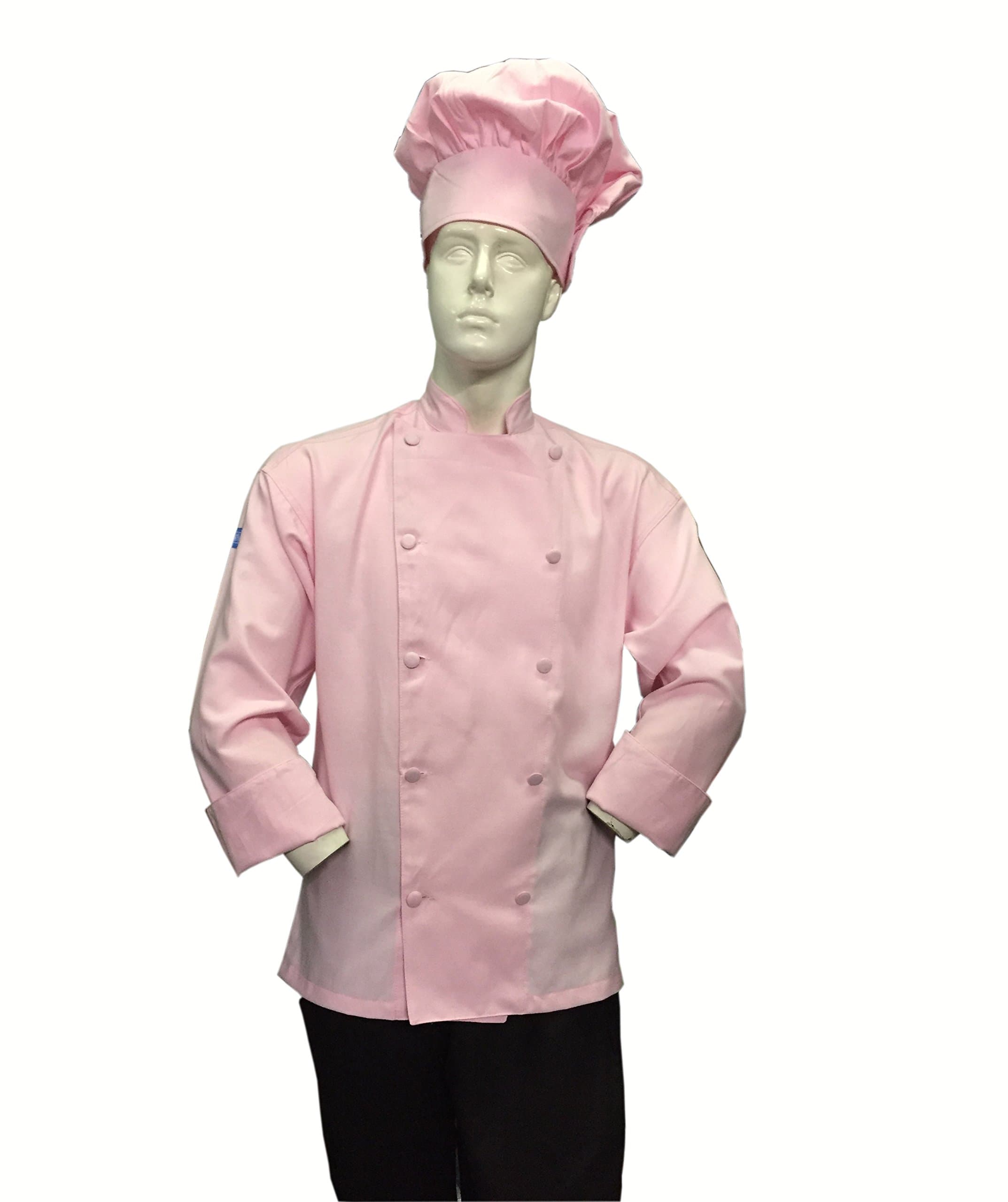CHEFSKIN Soft Pink Chef Jacket Coat Cool Soft Twill Fabric Beautiful + Hat