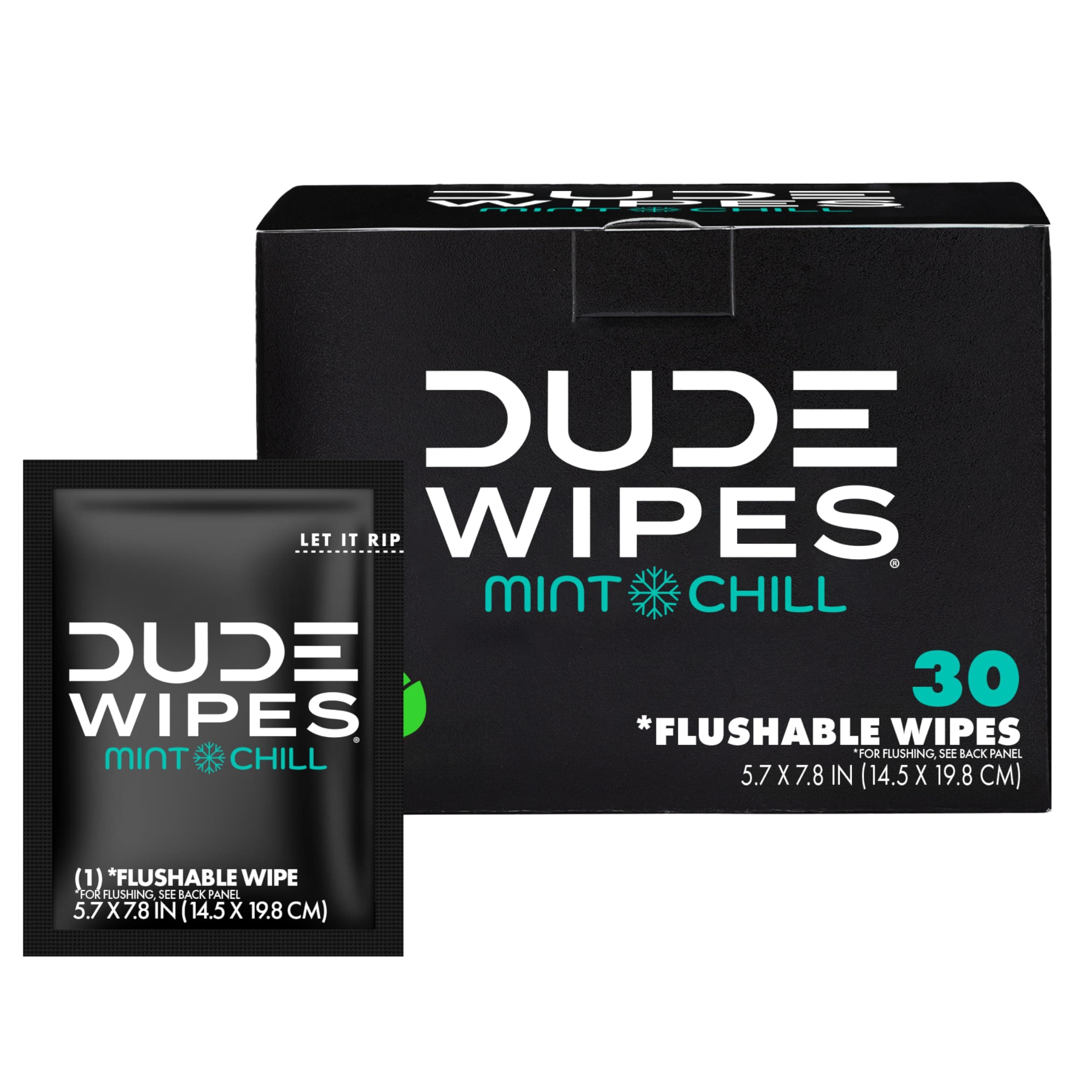 On-The-Go Flushable Wipes - 1 Pack, 30 Wipes - Mint Chill Extra-Large Individually Wrapped Adult Wet Wipes - Eucalyptus & Tea Tree Oil - Septic and Sewer Safe