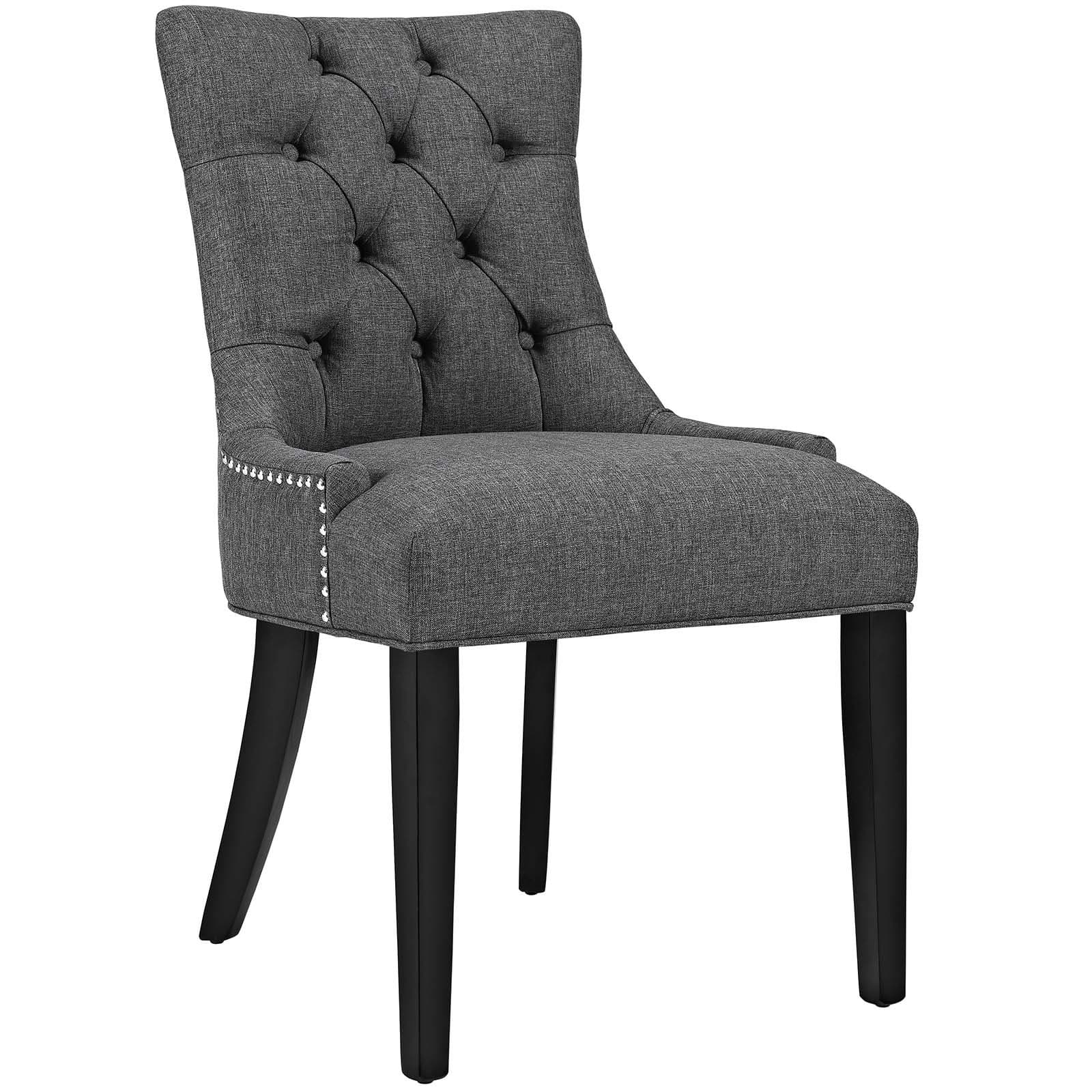 Regent Modern Elegant Button-Tufted Upholstered Fabric with Nailhead Trim, Dining Side Chair, Gray