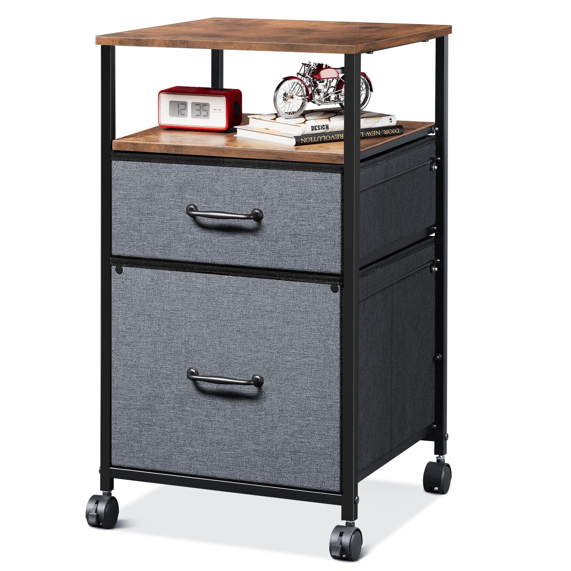 DEVAISE Mobile File Cabinet, Rolling Printer Stand with Open Storage Shelf, Fabric Vertical Filing Cabinet fits A4 or Letter Size for Home Office, Rustic Brown