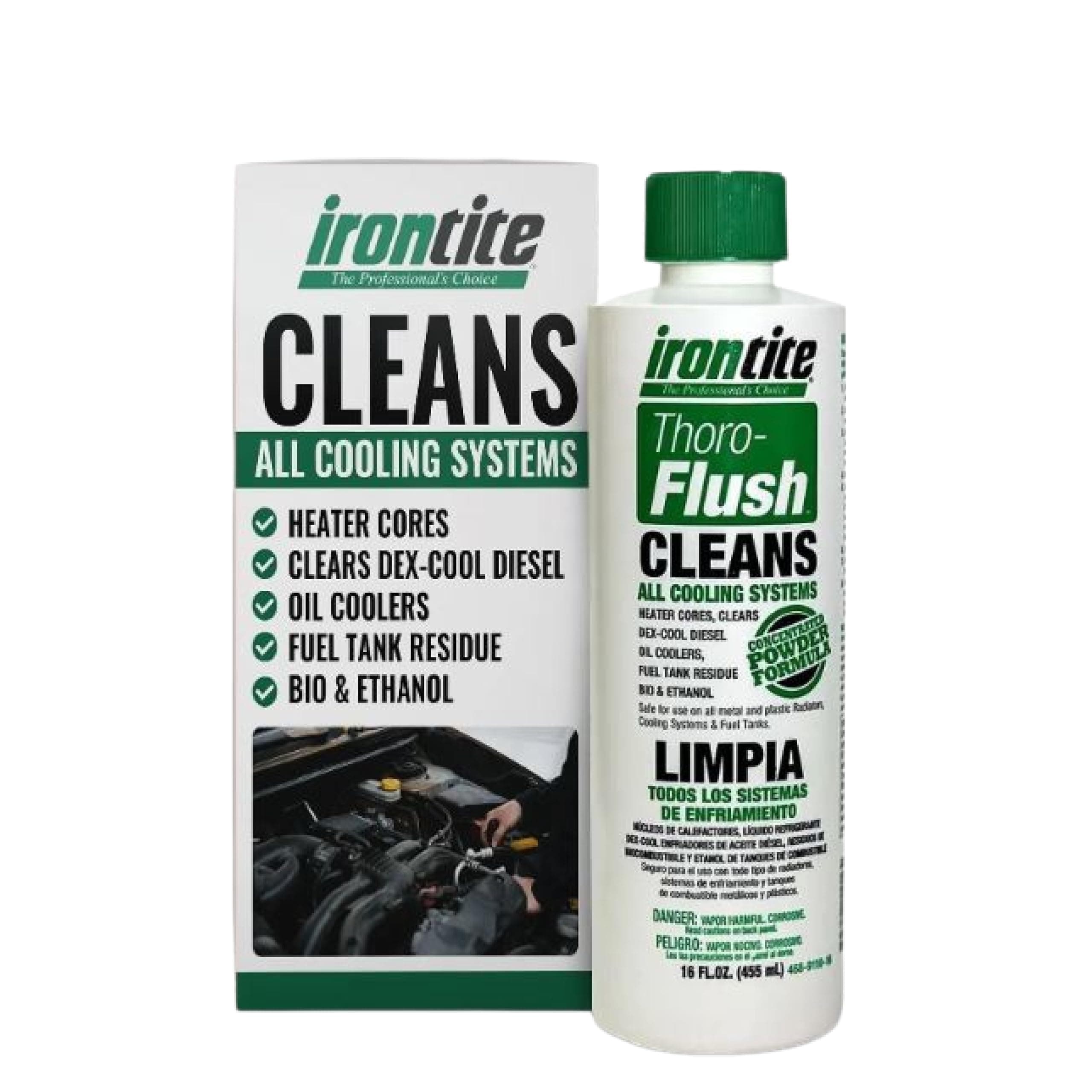 Irontite Thoro-Flush Coolant System Cleaner - Removes Rust, Scale, Oil, Sludge & Gelled Dex-Cool - 16oz Powder - Cleans Cooling Systems, Restores Coolant Flow, Safe for Cast Iron, Aluminum & Plastic