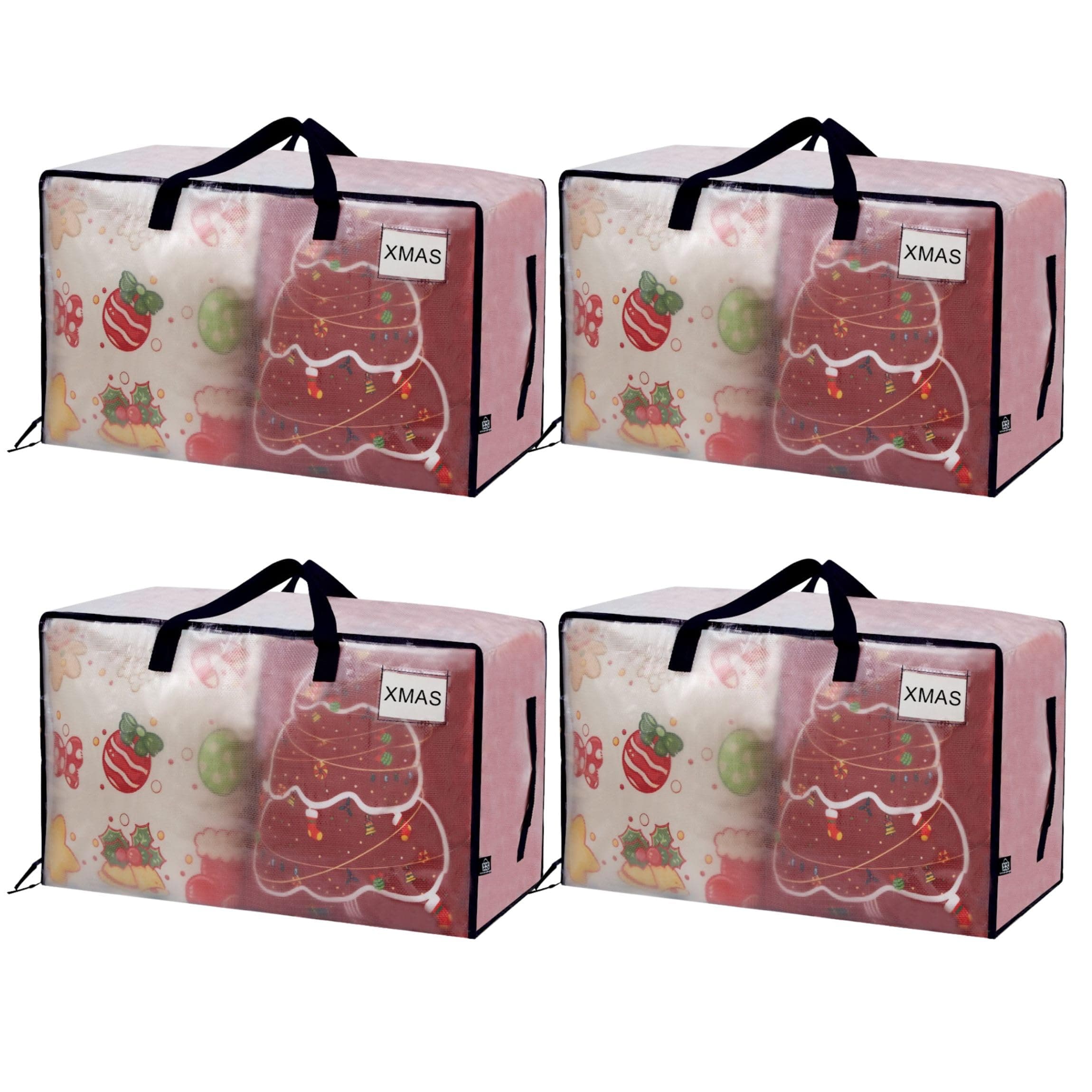 VENO 4 Pack Clear Extra Large Moving Bags & Storage Totes, Heavy Duty Organizer with Reinforced Handles & Strong Zippers for Clothes, College Dorm Essentials, Moving Supplies