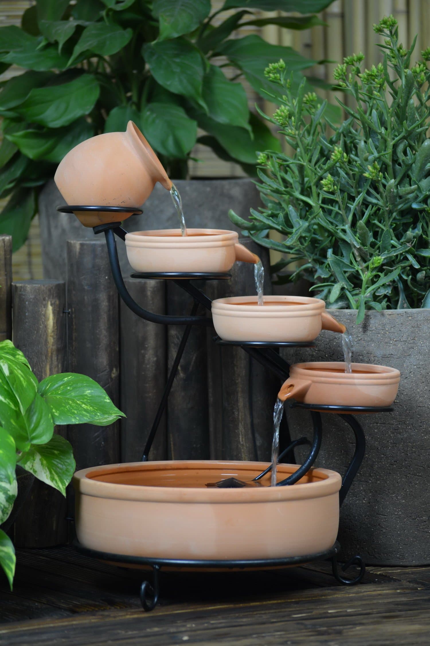 Aqua Moda Terracotta Cascade with Battery Back up & LED Light Solar Outdoor Free Standing Fountain