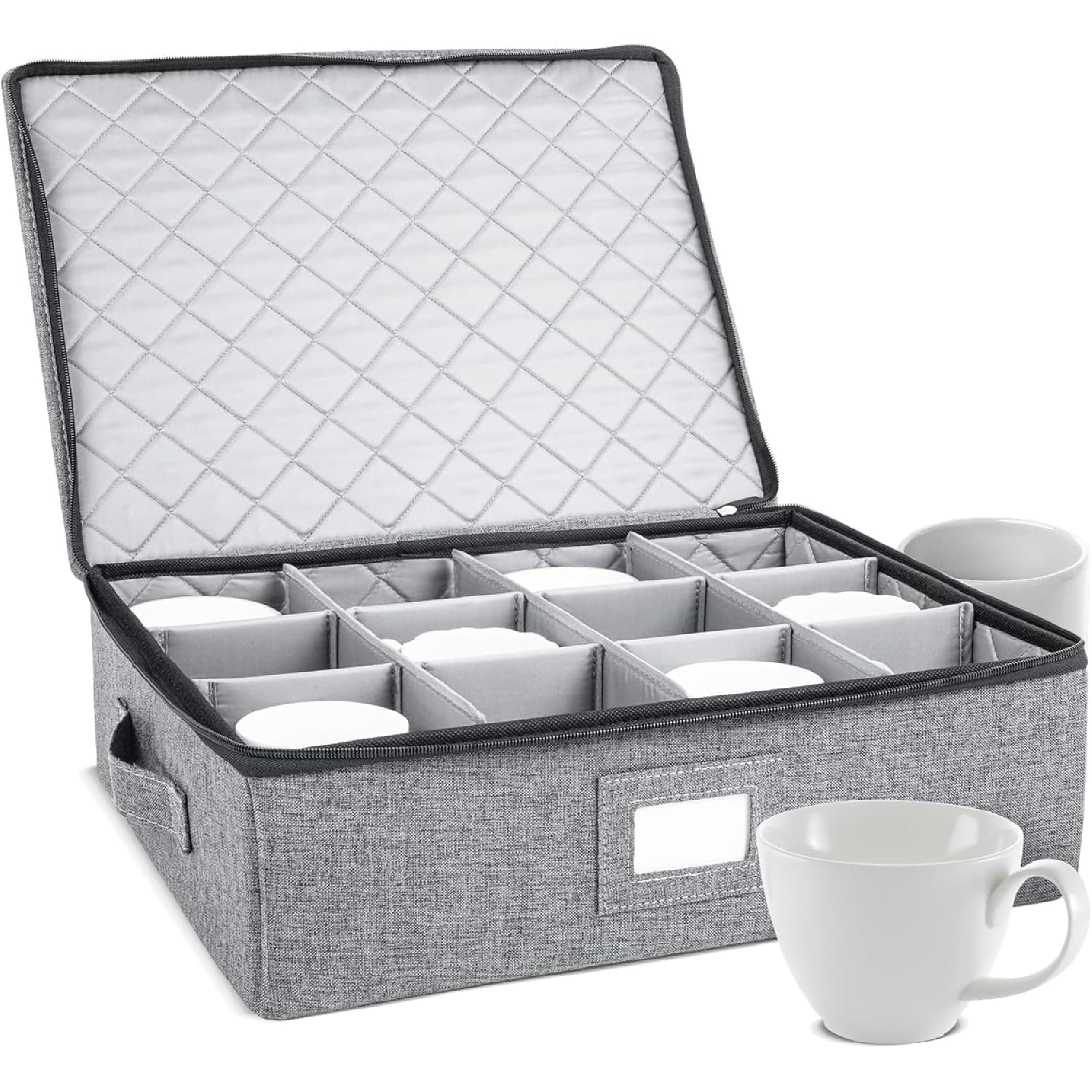 storageLAB China Storage Set, Hard Shell and Stackable, for Dinnerware Storage and Transport, Protects Dishes Cups and Mugs, Felt Plate Dividers Included (Gray, 1 Piece Box for Cups and Mugs)