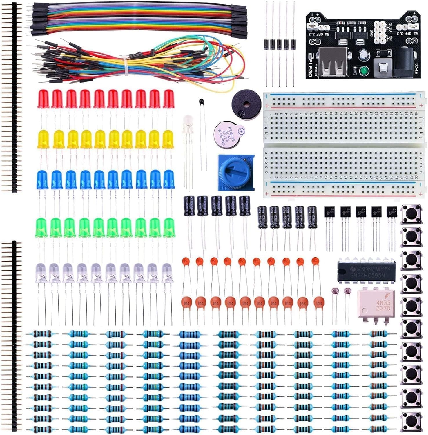 Electronic Fun Kit Breadboard Cable Resistor Capacitor LED Potentiometer for Electronic Learning Kit, compatible with Arduino UNO R3, MEGA 2560, Raspberry Pi, Datasheet Available To Download