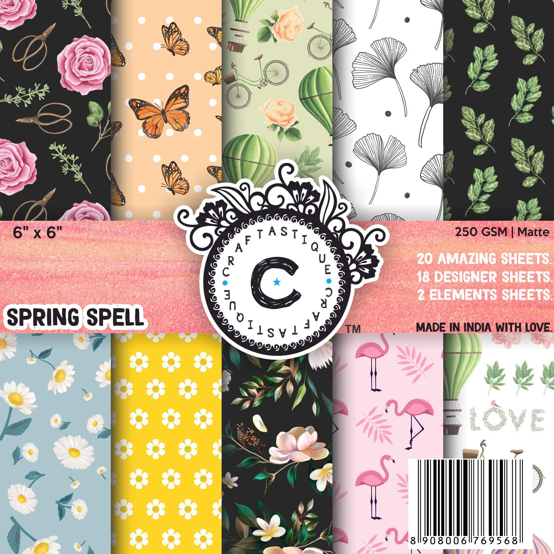 Spring Spell Scrapbooking Paper Pack (20 Sheets, 250 GSM, 6x6), Multicolor