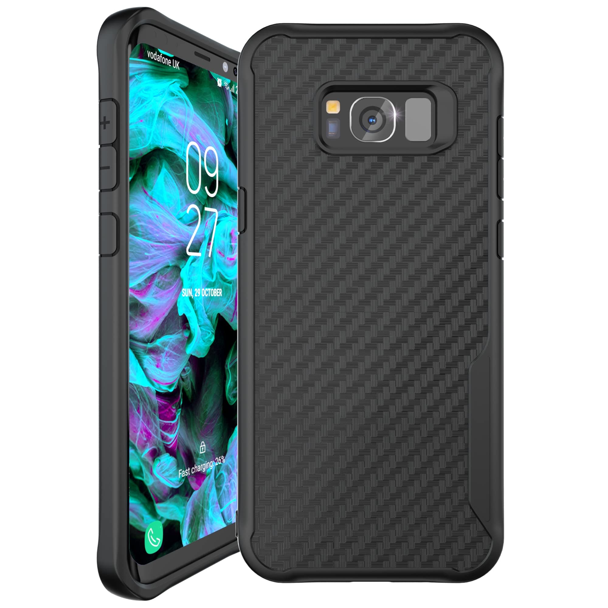 Carbon Fiber Pattern Slim Case Compatible with Samsung Galaxy S8, Shockproof 10ft. Drop Tested, Wireless Charging Compatible - Black