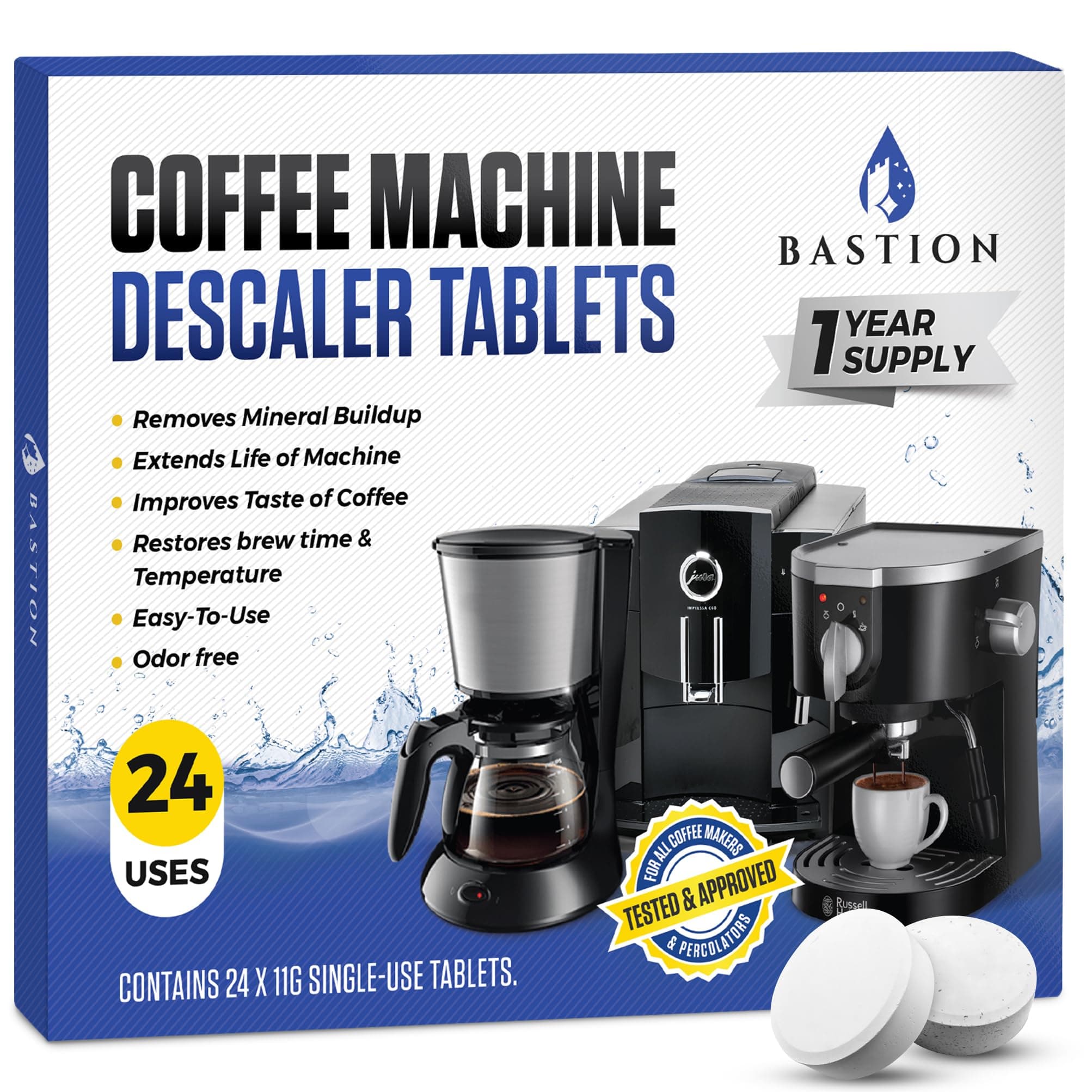 Coffee Machine Cleaner & Descaler Tablets - 24 Count | Deep Clean & Descale for Keurig, Nespresso, Ninja, Braun, Cuisinart & More | Extend Machine Life & Enhance Coffee Flavor