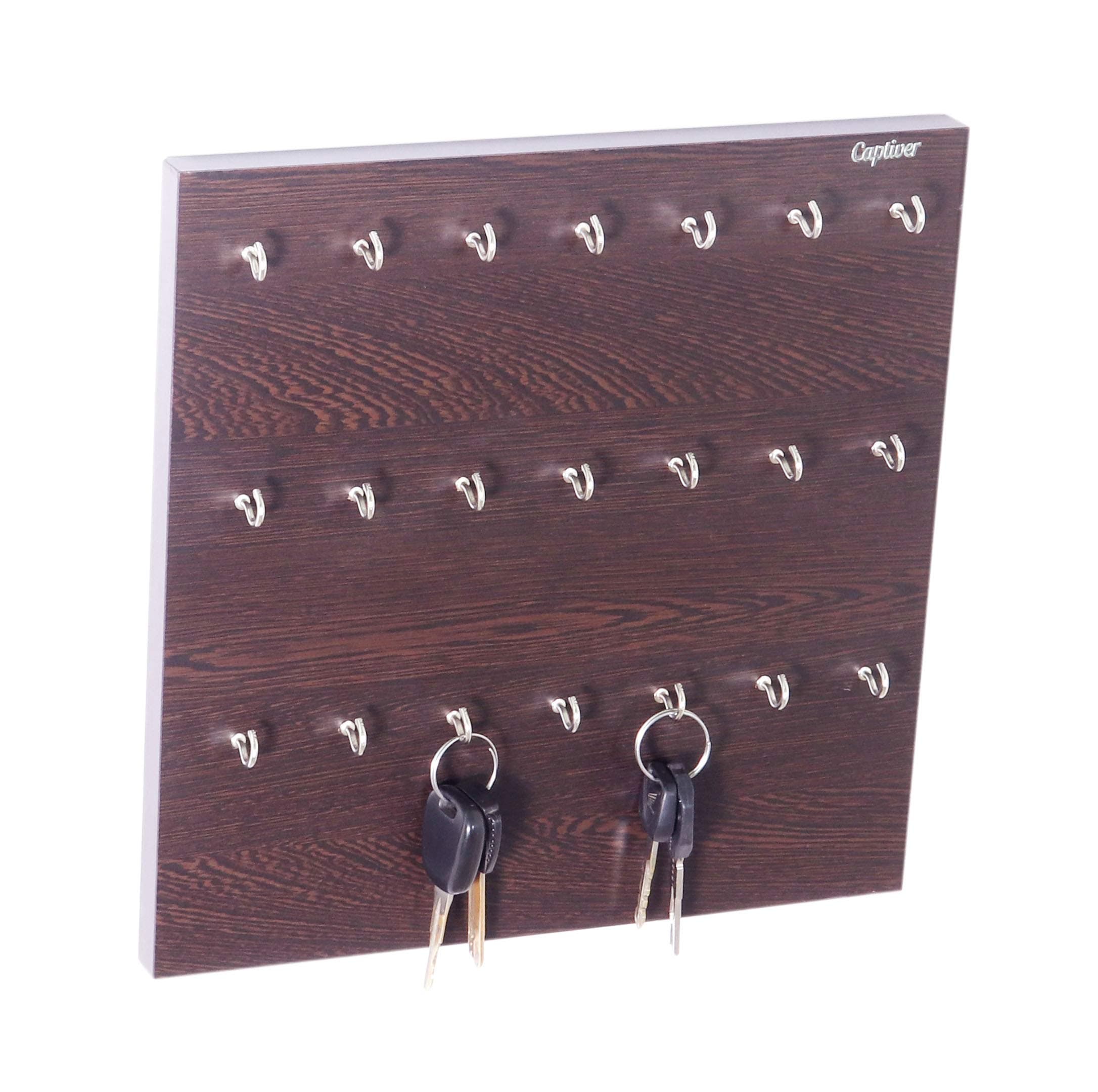 Captiver Engineered Wood Wall Mounted Keys Keychain Ring Holder (21 Hooks Wenge) School Hospital Living Room Office Key Chabi Hanging Organizer Unique Storage Shelf