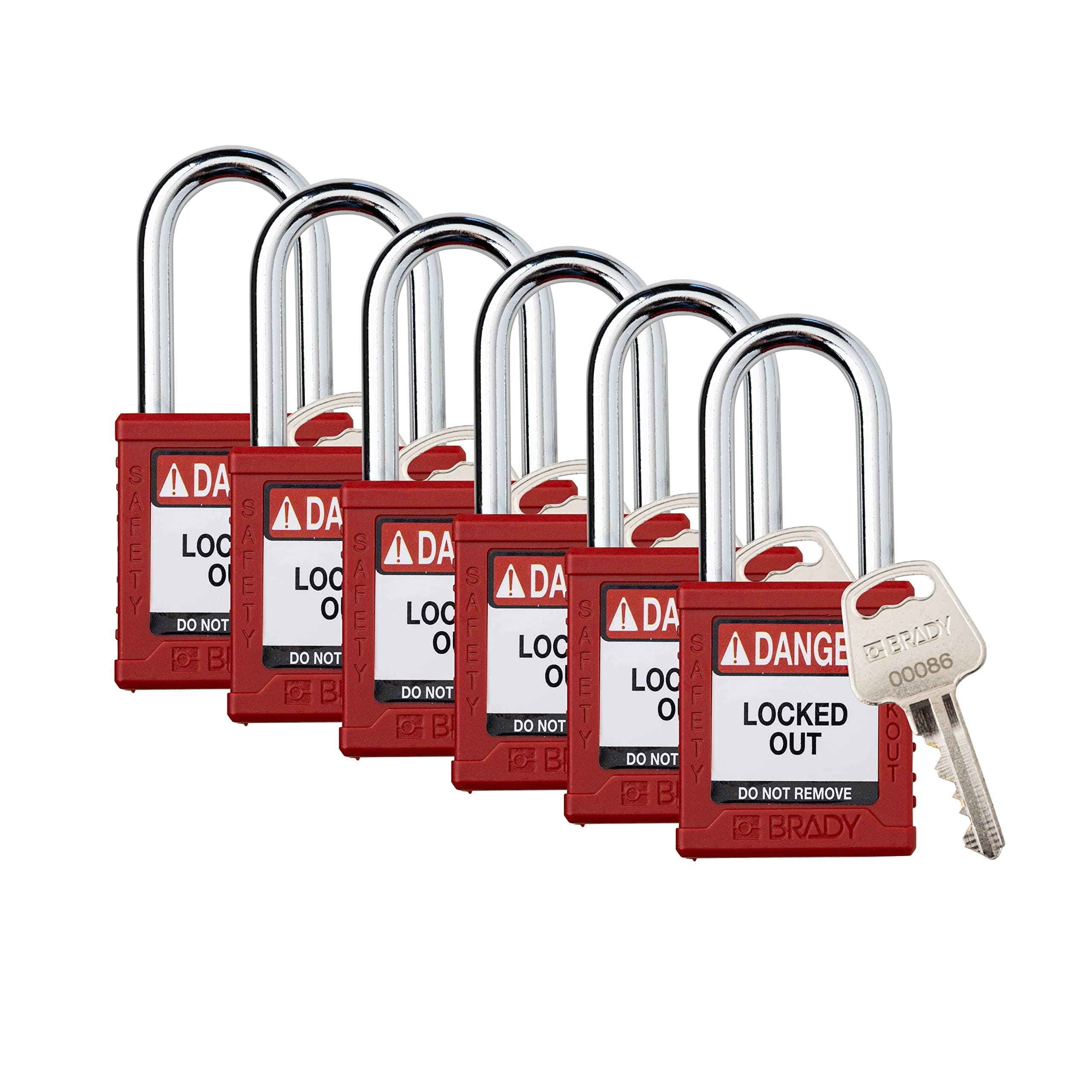 Safety Lockout Padlock Sets - 6 Pack - Red - Keyed Different Safety Lockout Padlocks - 1 Key Per Lock - SDPL-RED-38ST-KD6