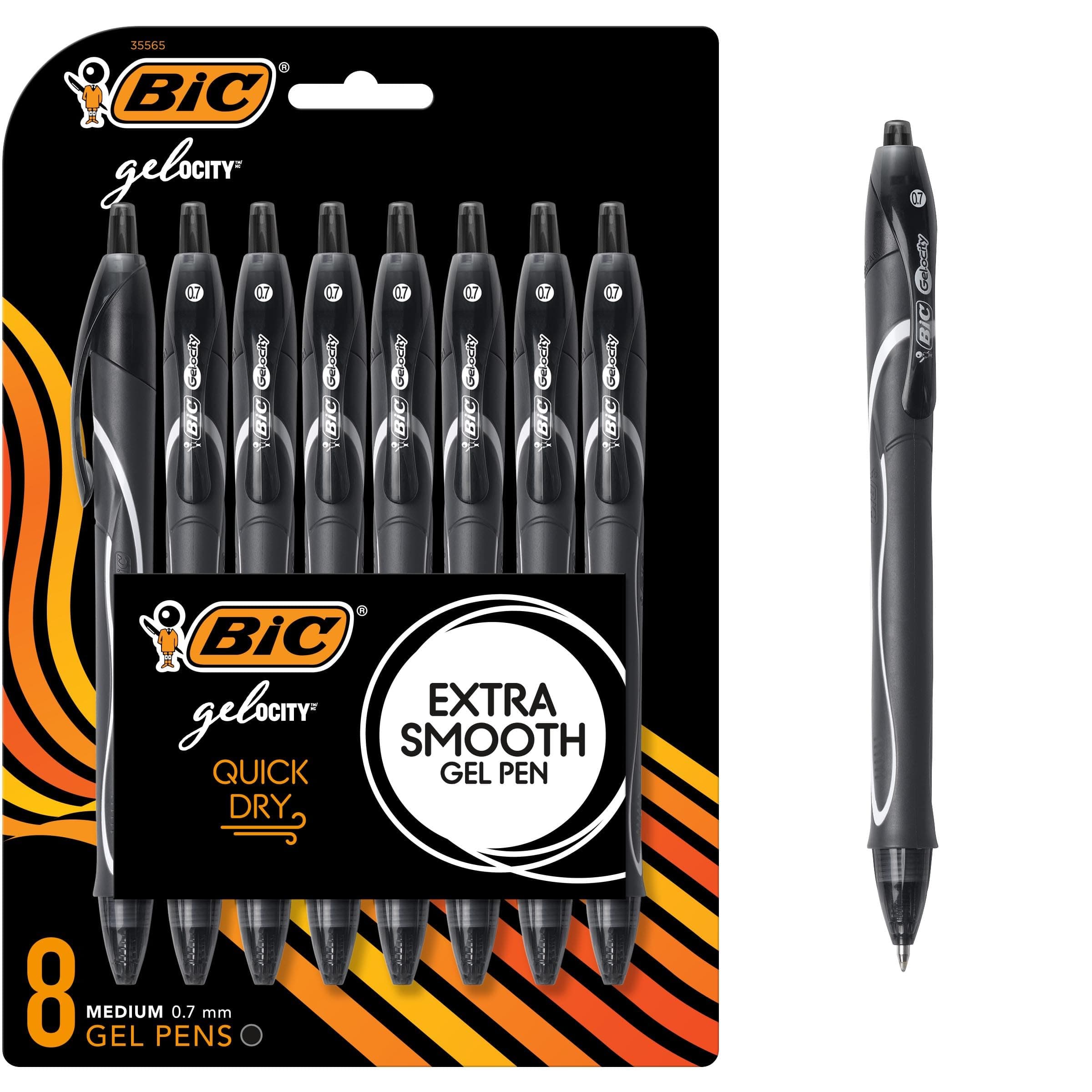 BiC Gel-ocity Quick Dry Retractable Gel Pen, Medium Point (0.7mm), Black, 8-Count, Quick Drying and Smooth Ink (RGLCGP81-BLK)