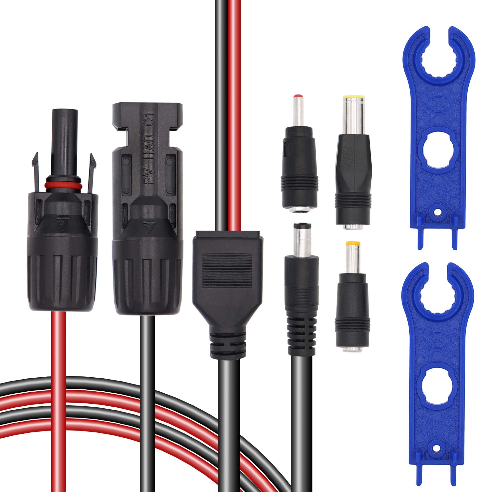 Solar Panel 16AWG 5ft Solar Connector to DC Connector Extension Cable 16AWG with DC 5.5mmx2.1mm,DC 3.5x1.35mm,DC 5.5x2.5mm and DC 8mm Adapter