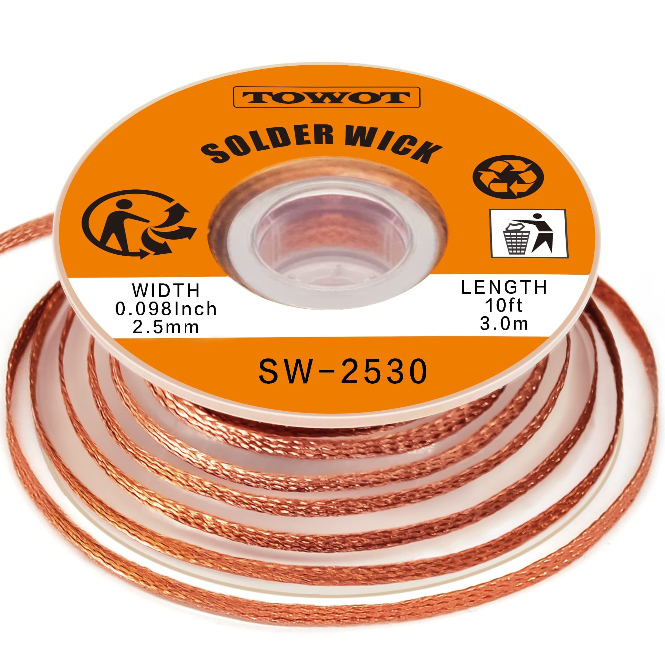 TOWOT Solder Wick Braid 10ft Desoldering Wick Braid Remover Tool With Flux No-Clean Soldering Wick Desolder Soldering 0.1 inch Width