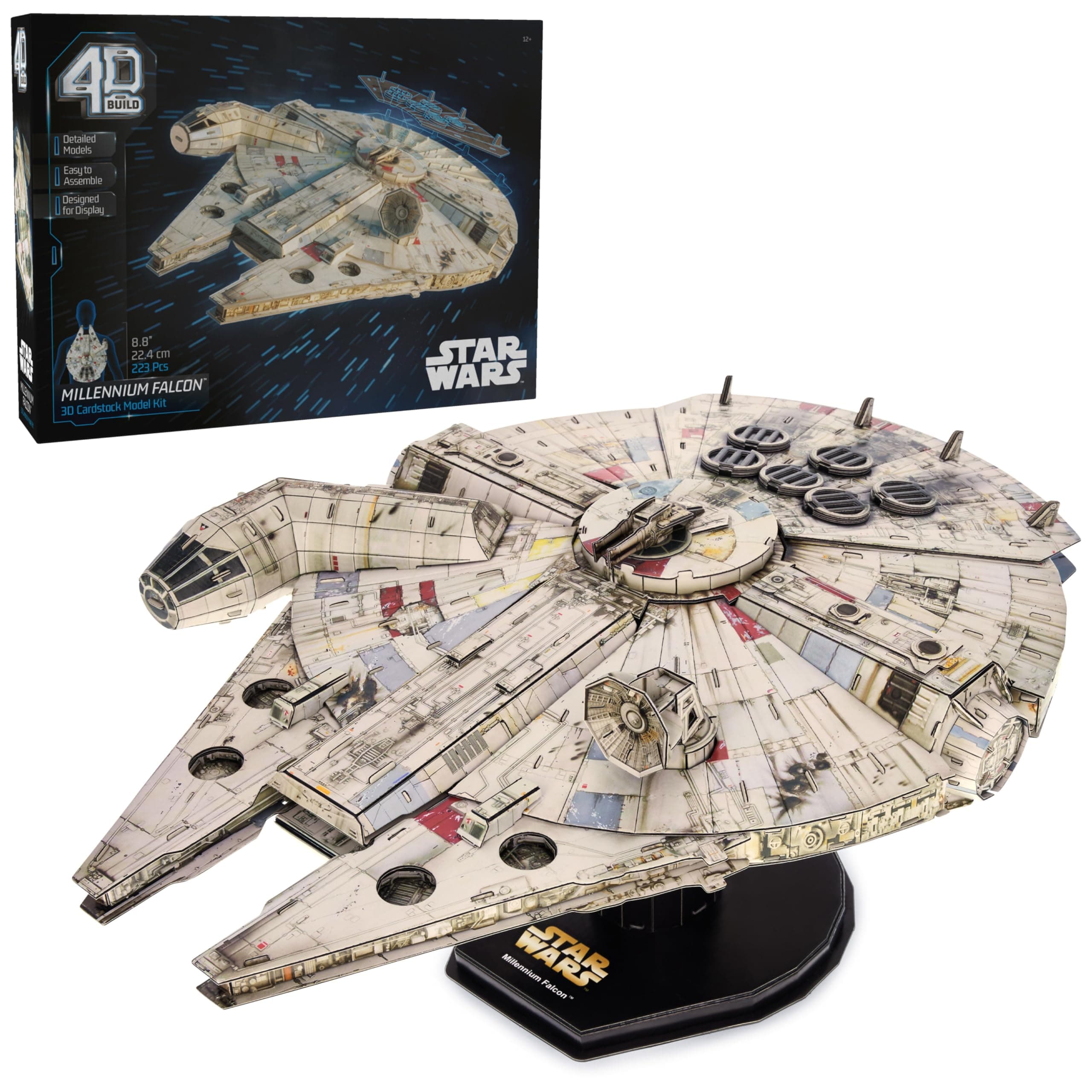 Spin Master Games 4D Build, Star Wars Millennium Falcon 3D Model Kit 223 Pcs | Star Wars Toys Desk Decor | Building Toys | Paper Model Kits for Adults & Teens 12+
